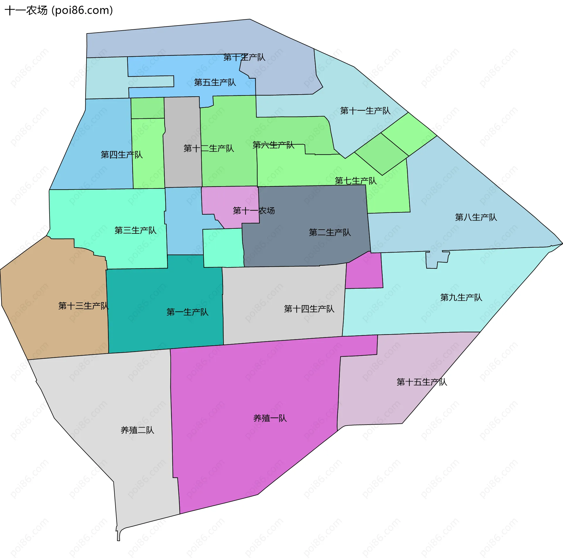 十一农场边界地图(五级行政区划)
