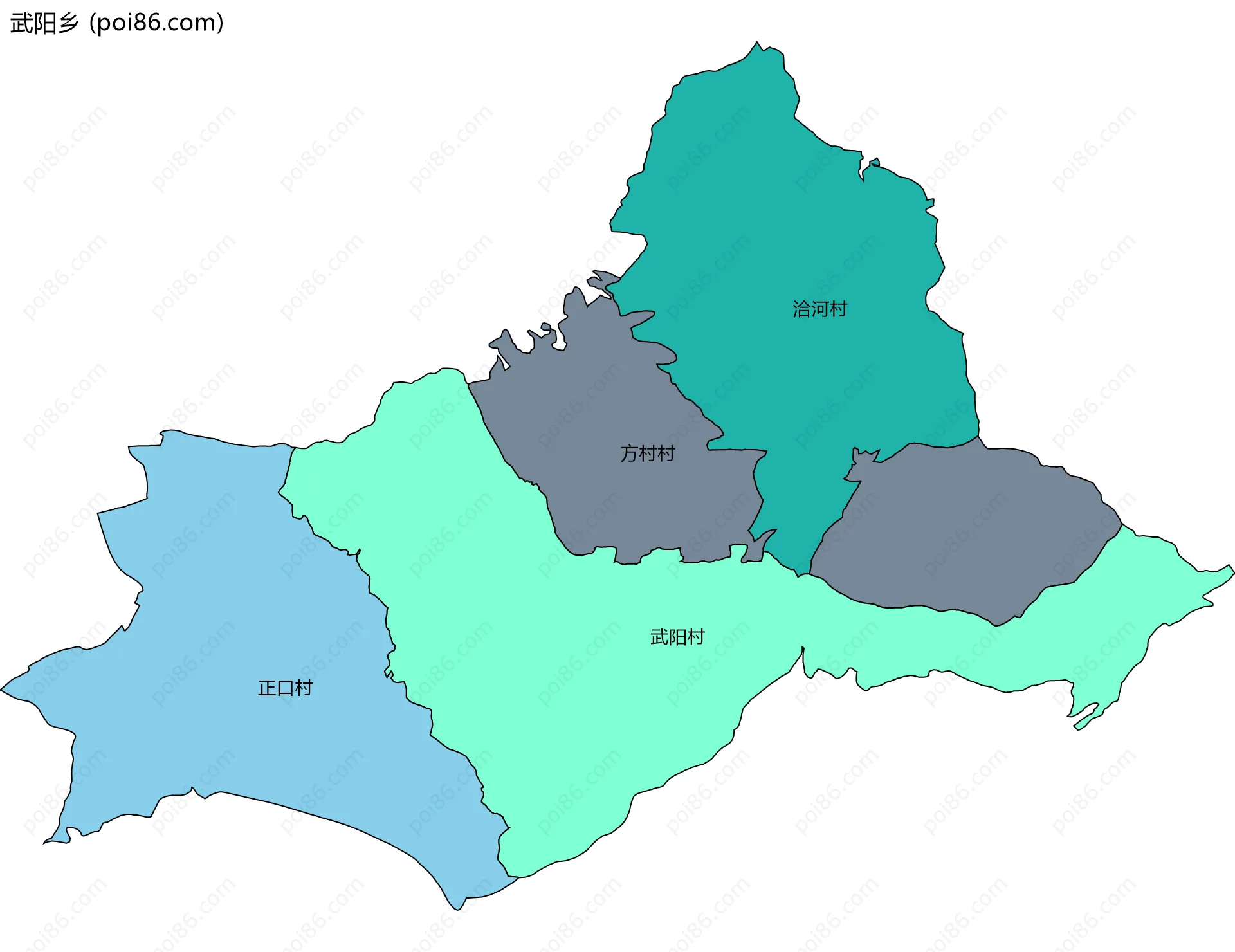 武阳乡边界地图(五级行政区划)