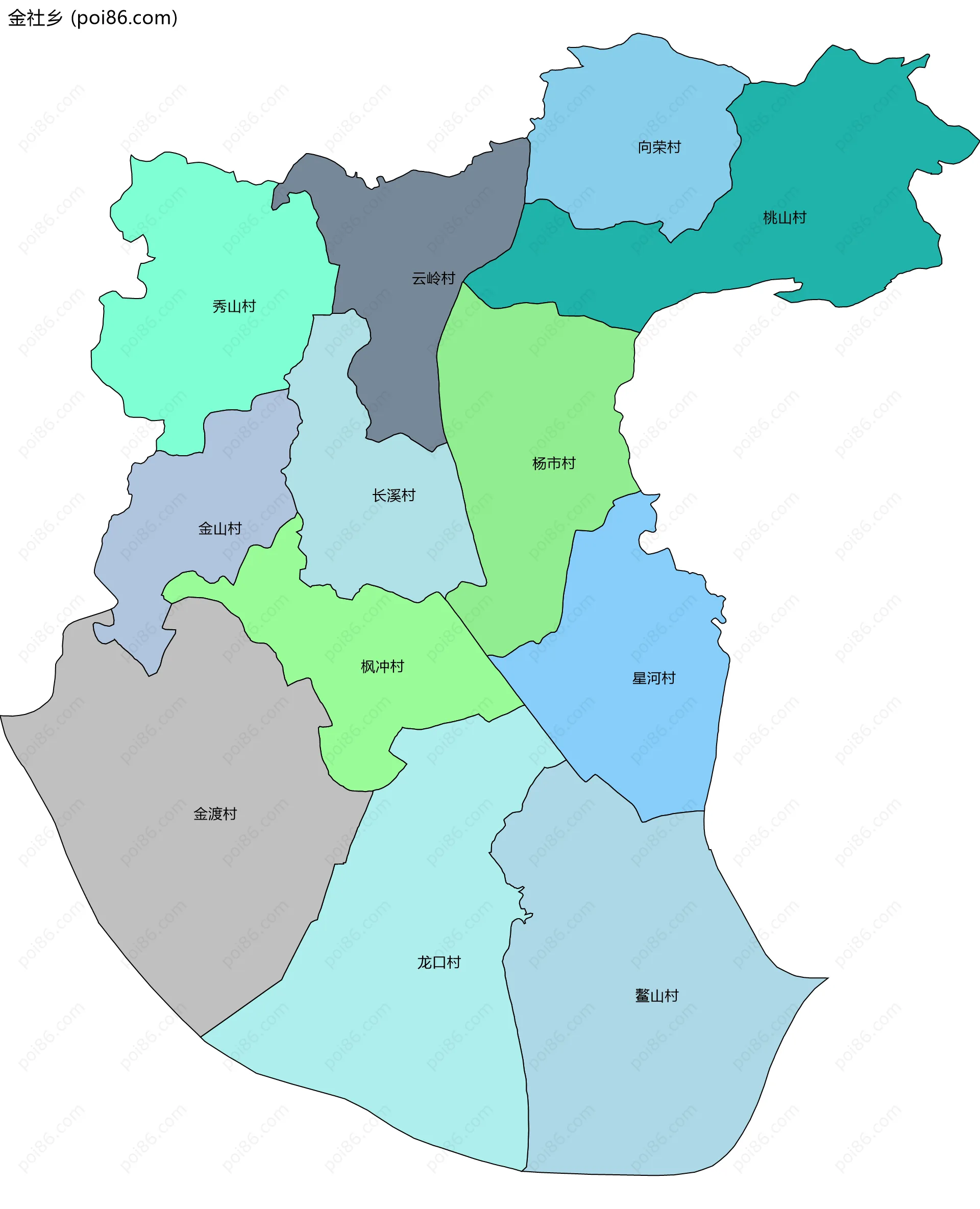 金社乡边界地图(五级行政区划)