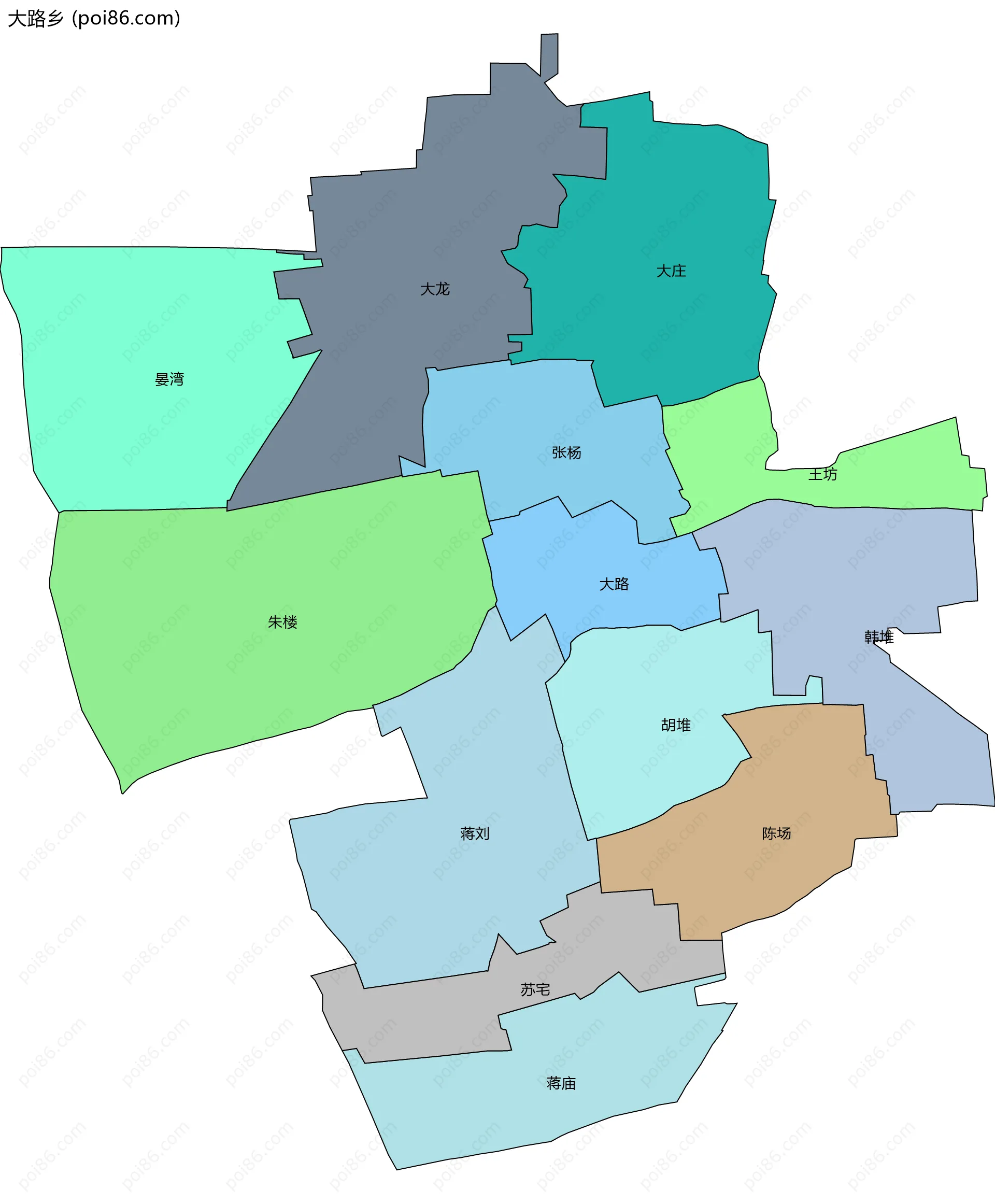 大路乡边界地图(五级行政区划)
