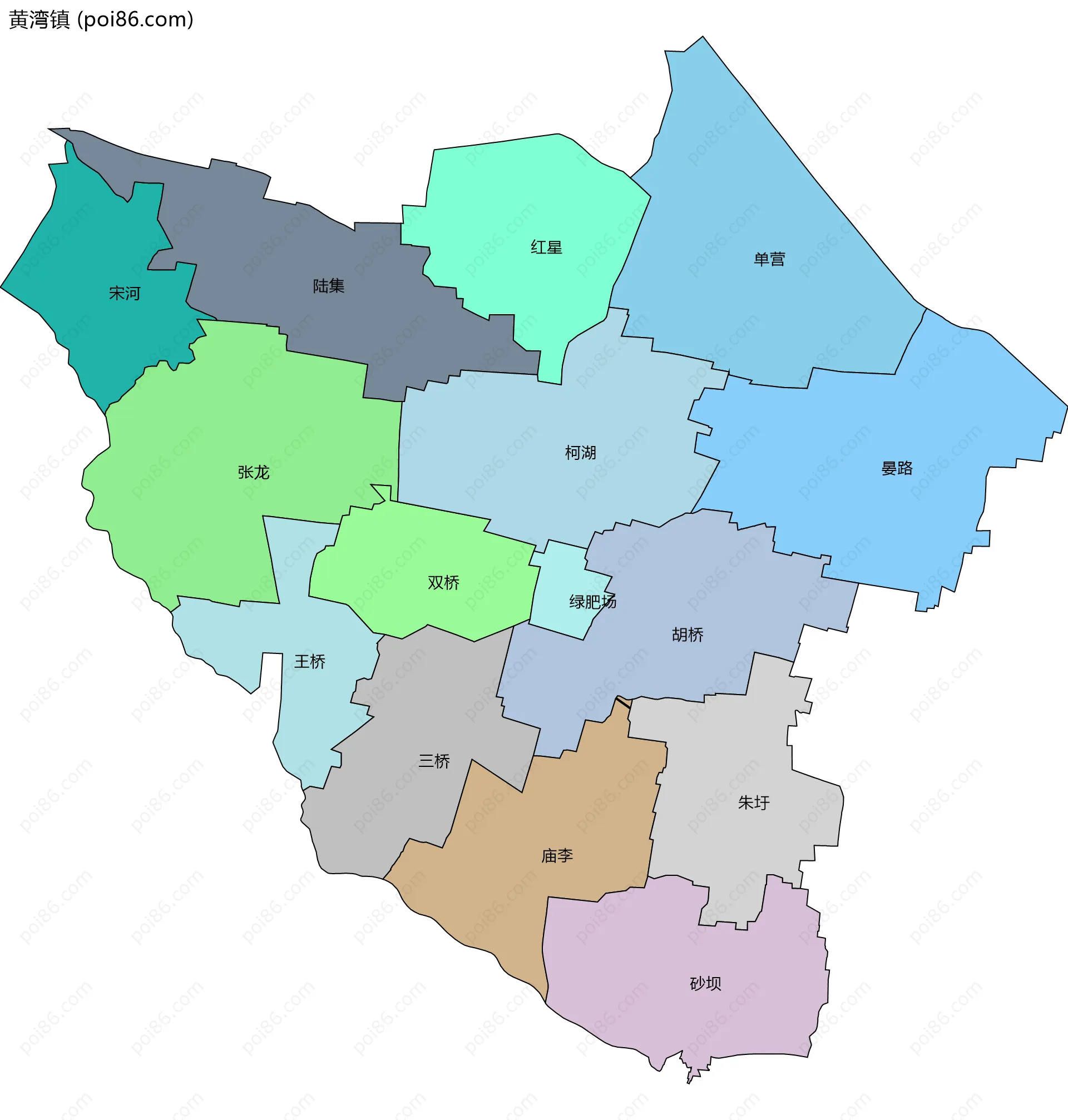 黄湾镇边界地图(五级行政区划)