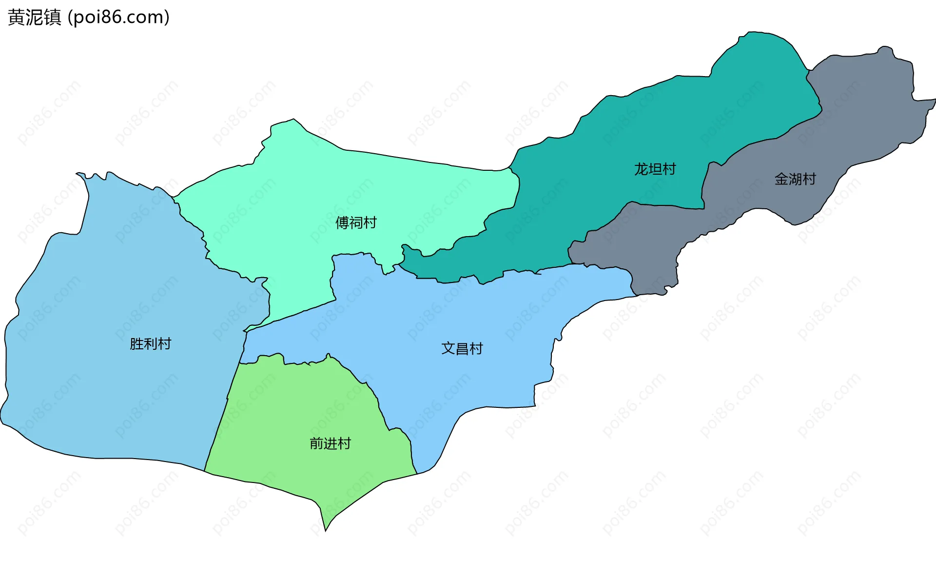 黄泥镇边界地图(五级行政区划)