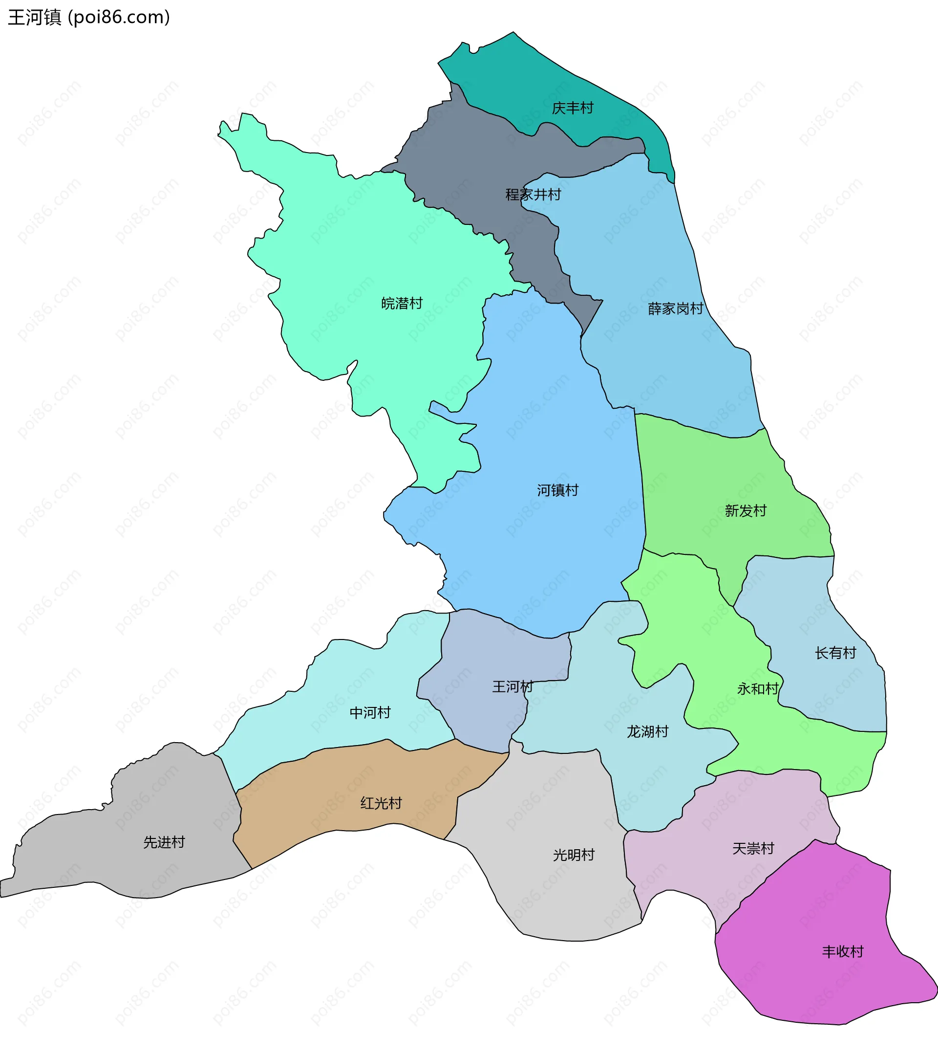 王河镇边界地图(五级行政区划)