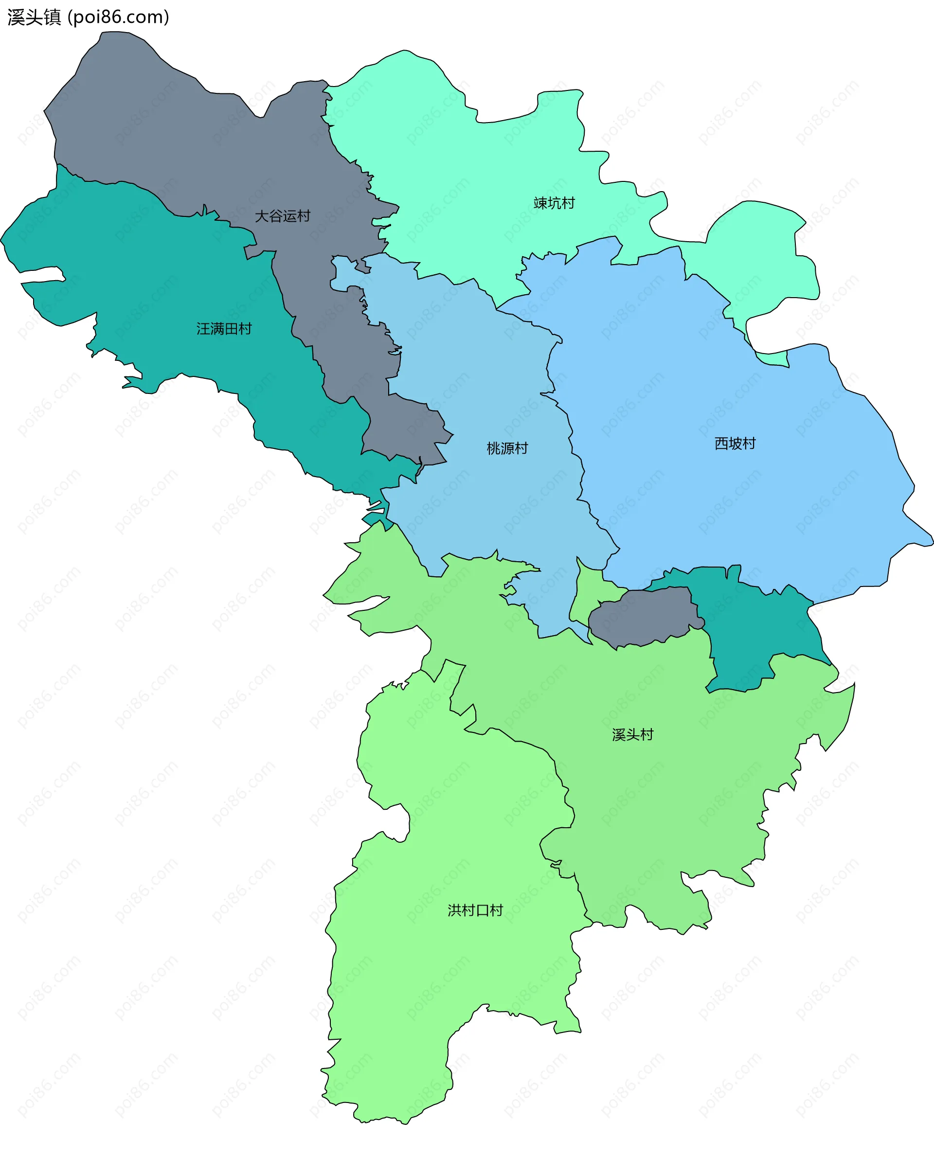溪头镇边界地图(五级行政区划)