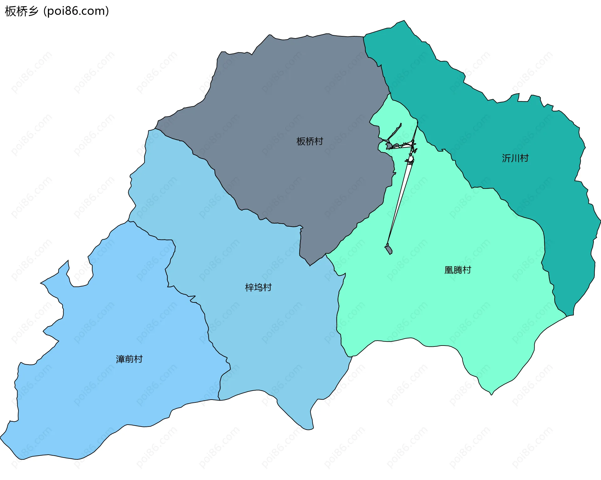板桥乡边界地图(五级行政区划)