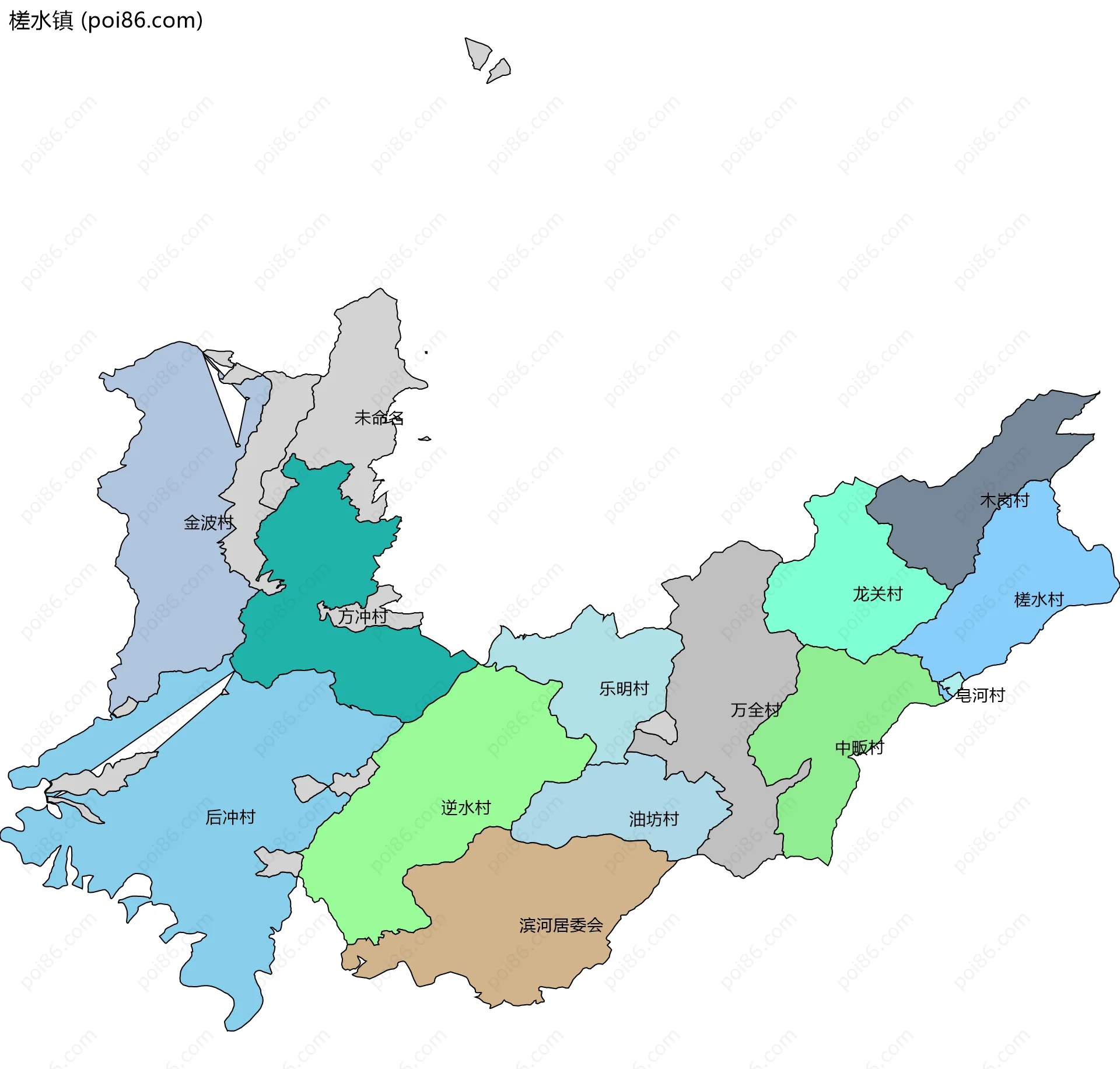 槎水镇边界地图(五级行政区划)