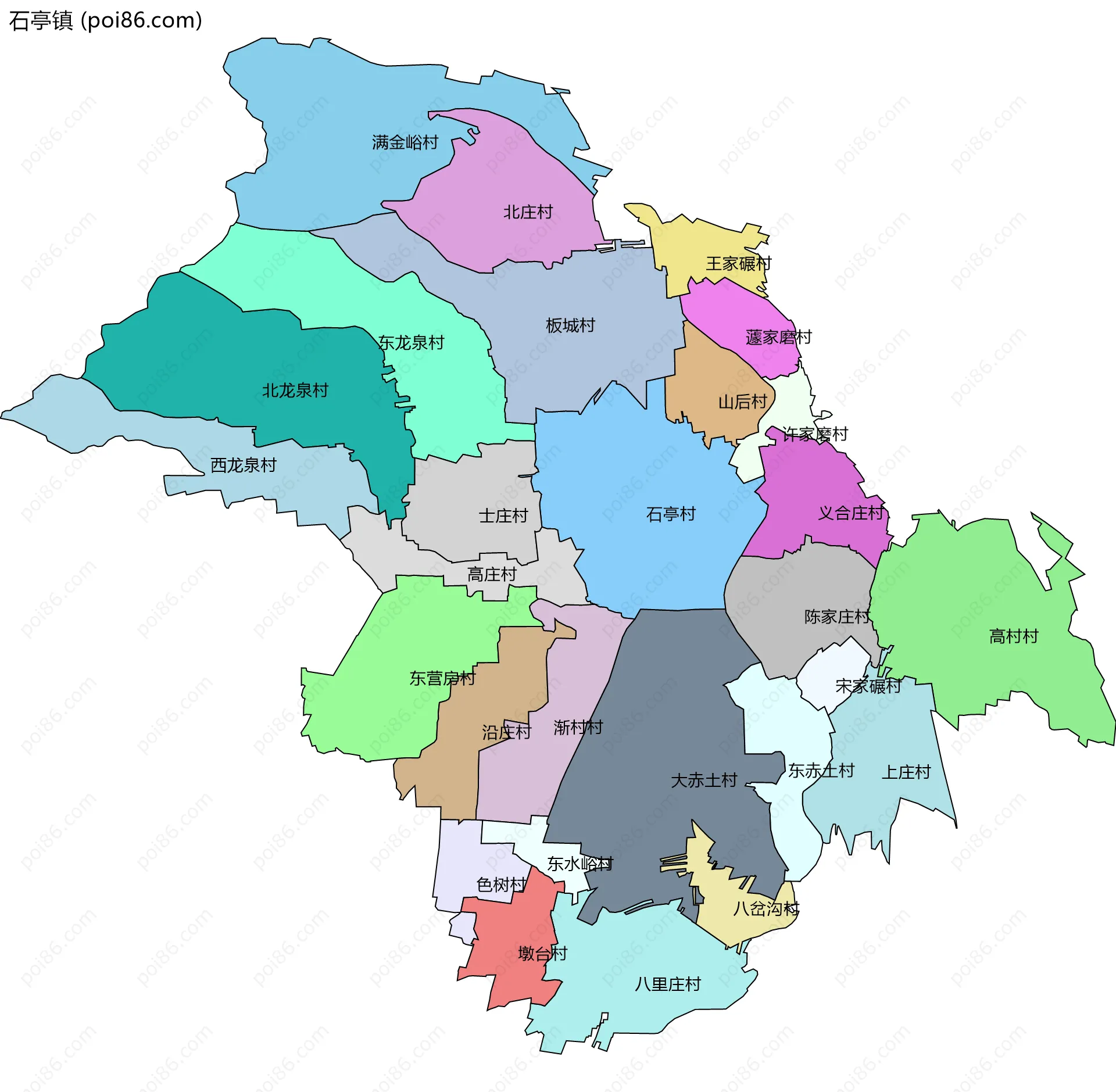 石亭镇边界地图(五级行政区划)