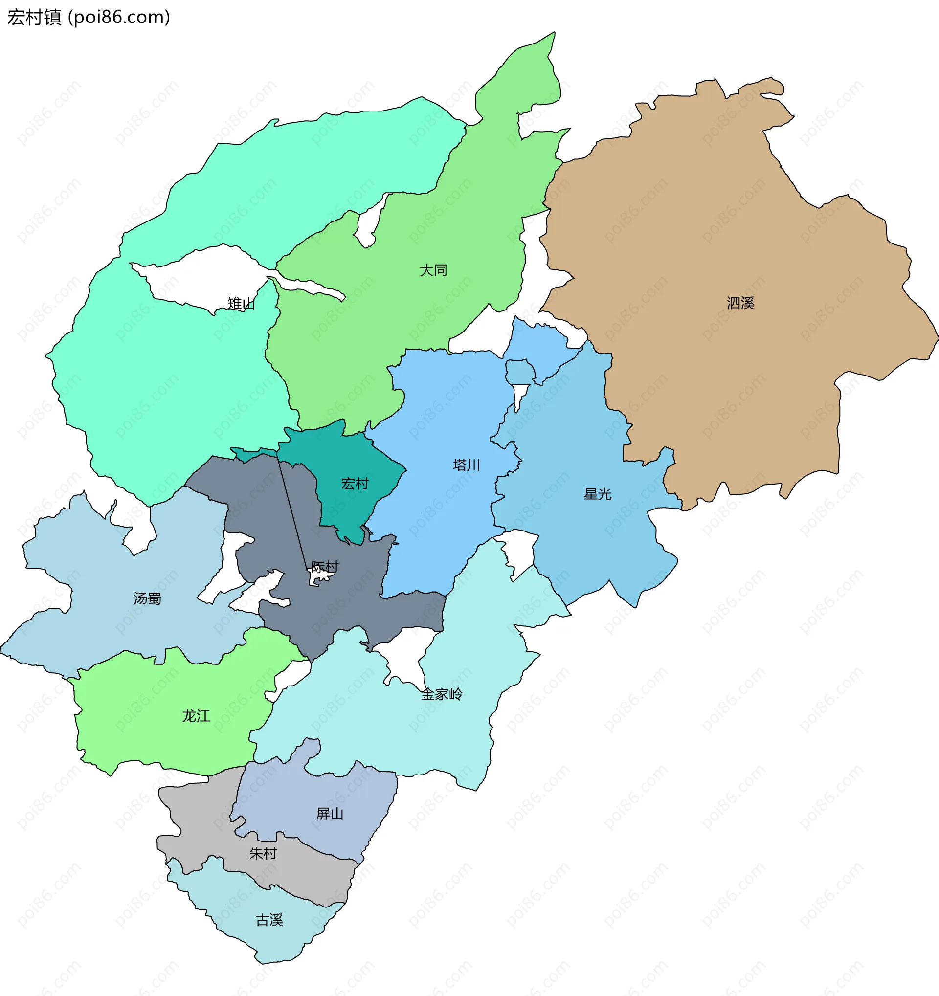 宏村镇边界地图(五级行政区划)