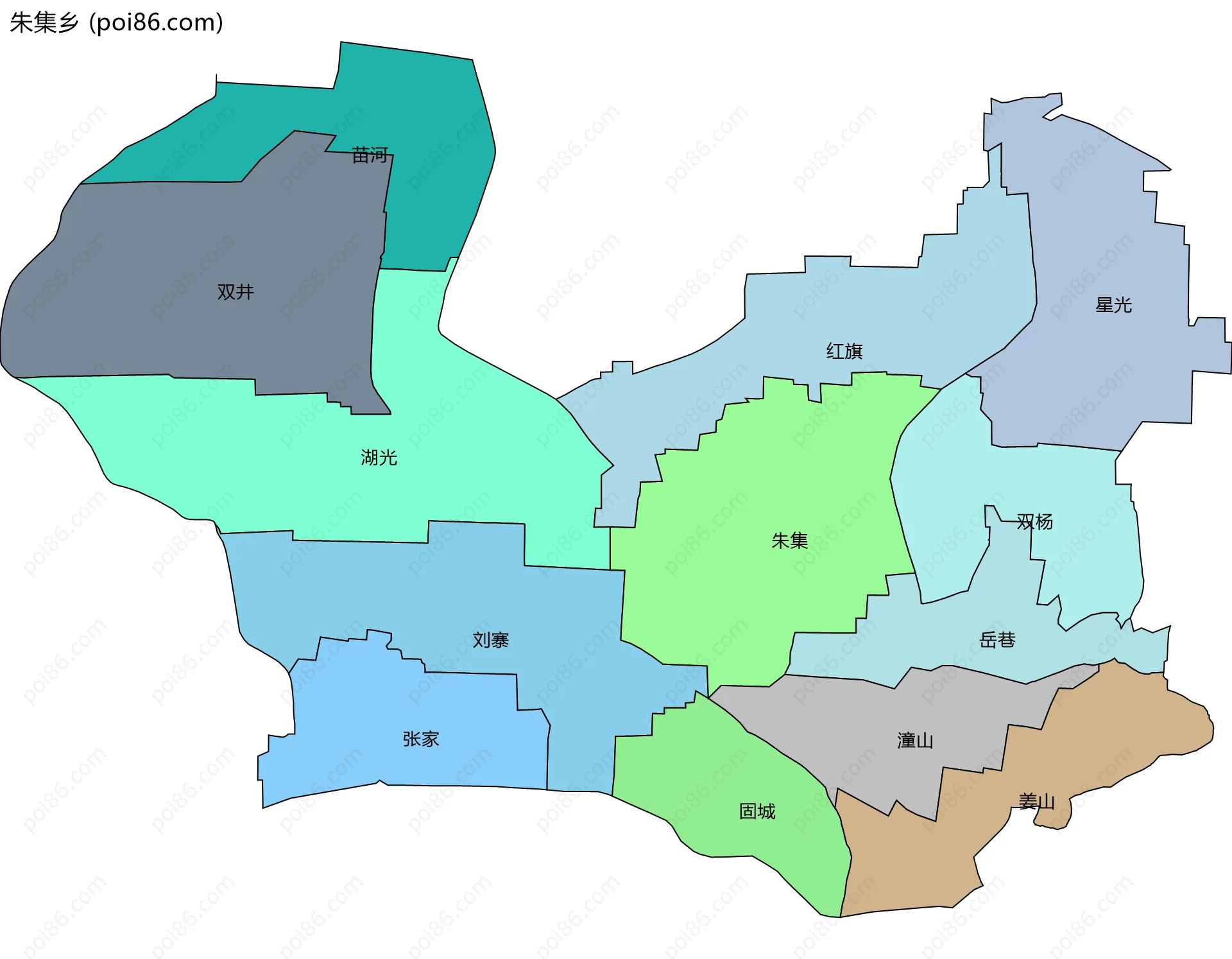 朱集乡边界地图(五级行政区划)