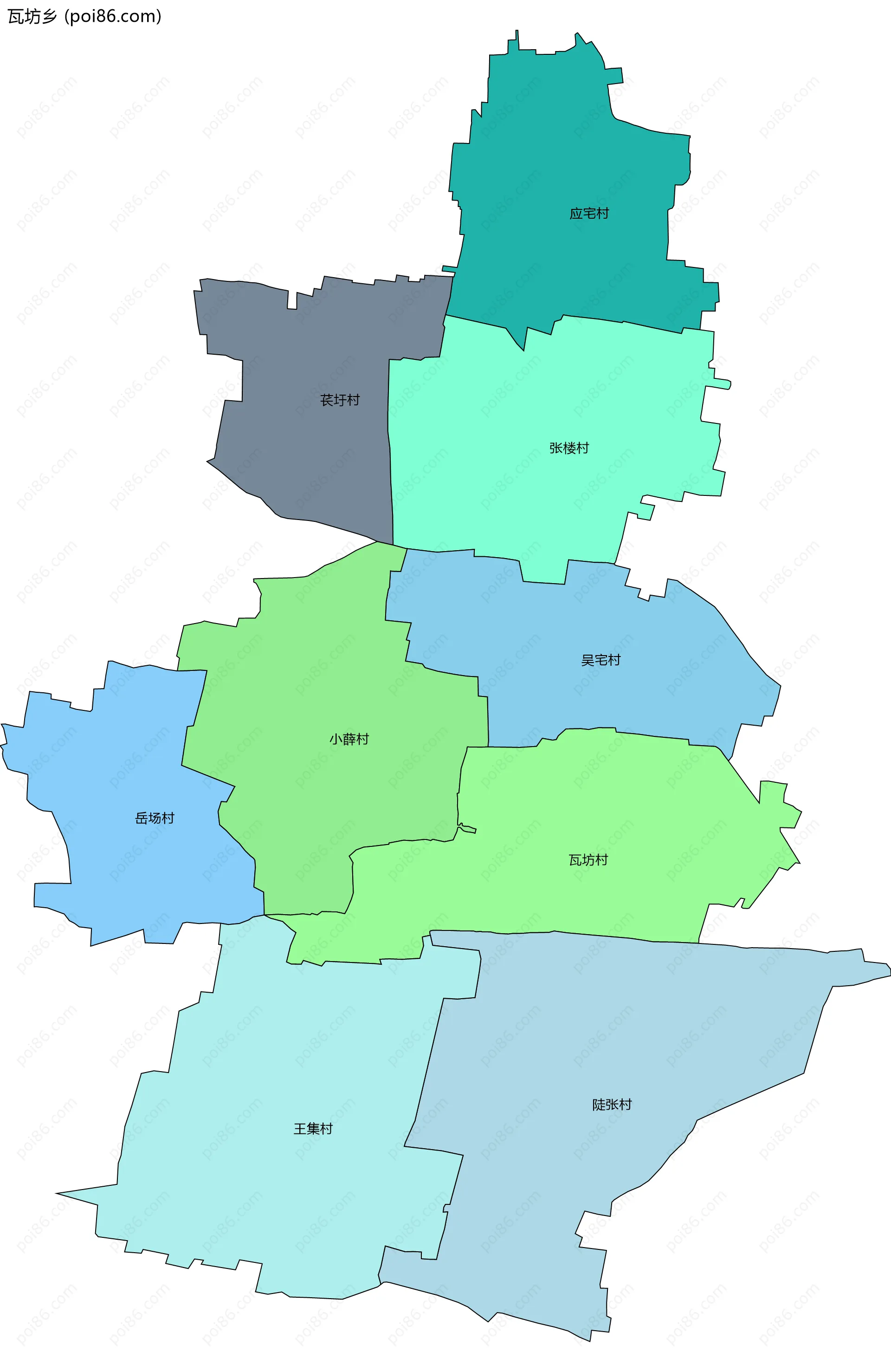瓦坊乡边界地图(五级行政区划)
