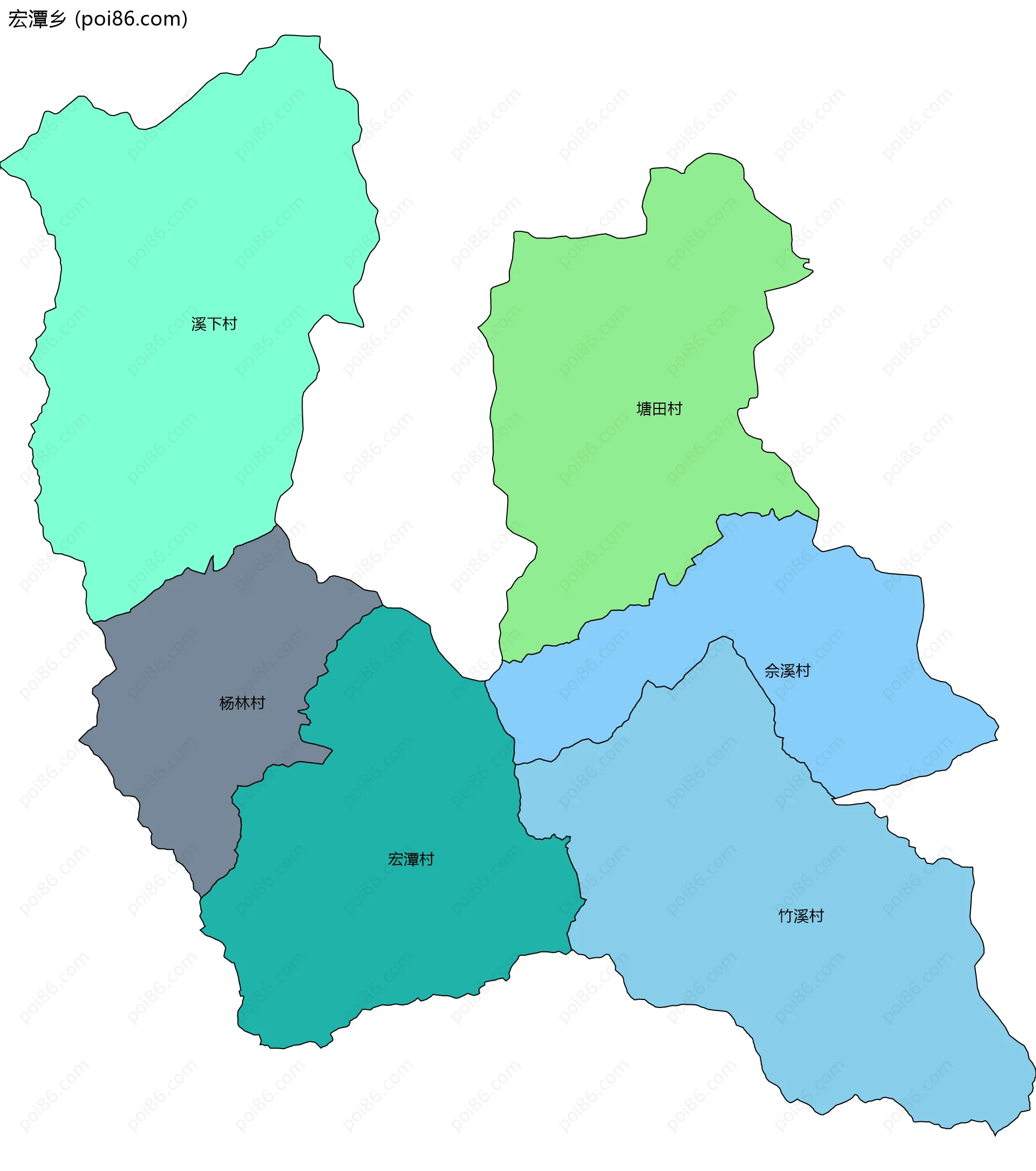 宏潭乡边界地图(五级行政区划)