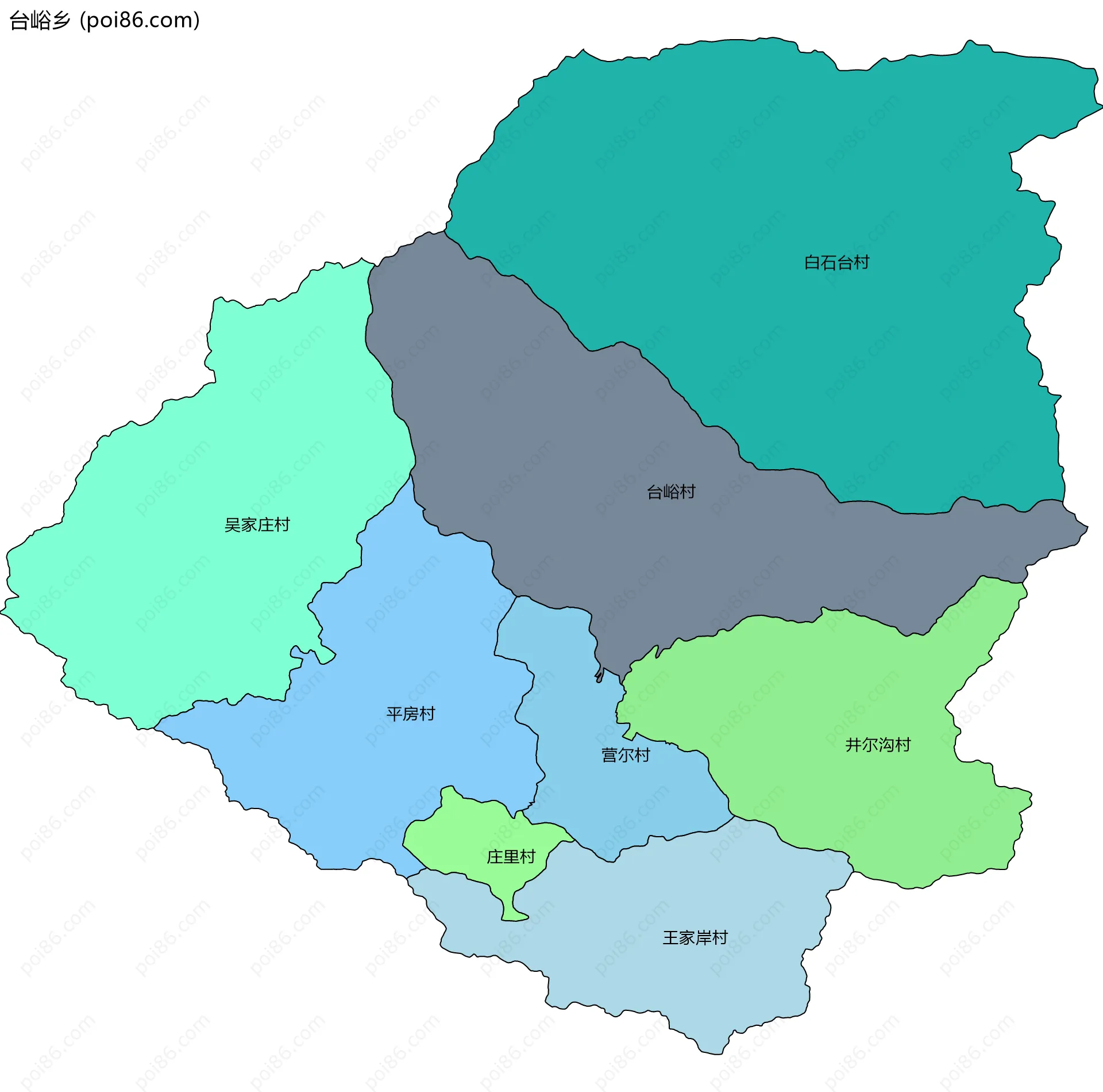 台峪乡边界地图(五级行政区划)