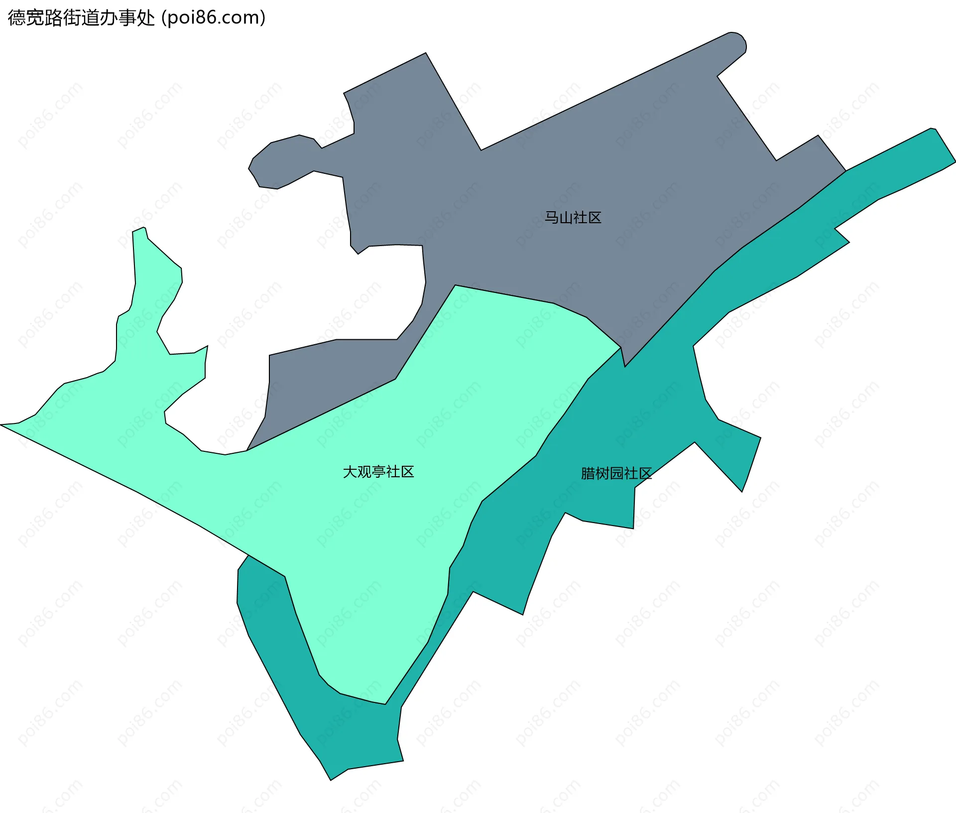 德宽路街道办事处边界地图(五级行政区划)