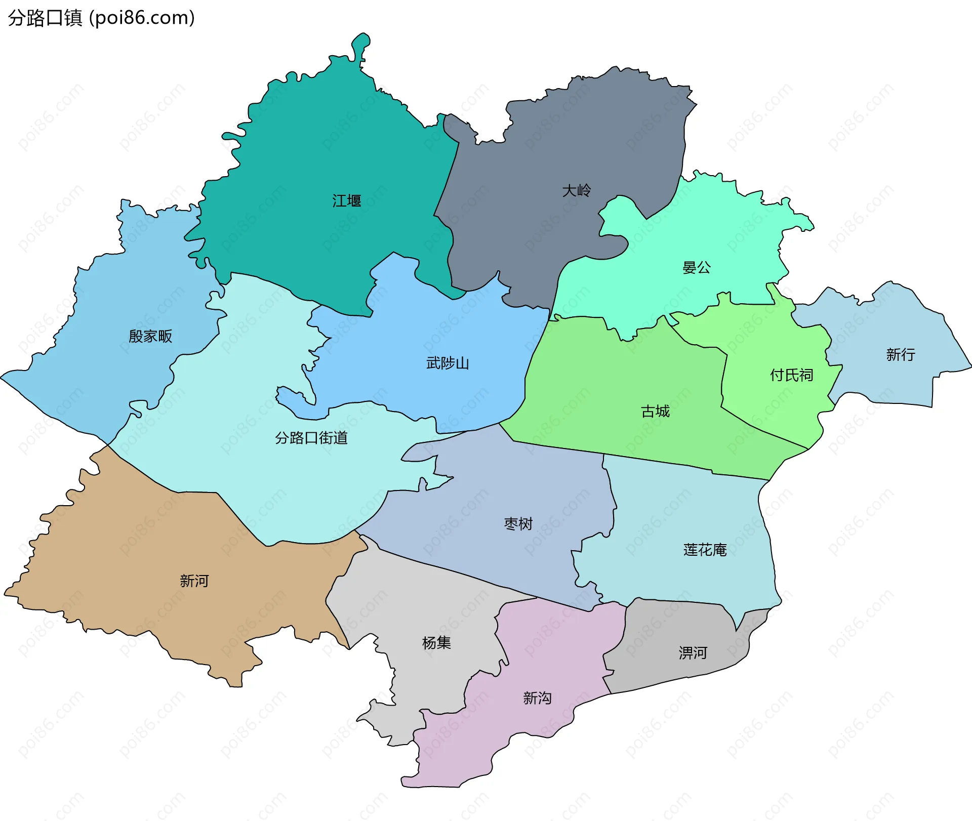 分路口镇边界地图(五级行政区划)