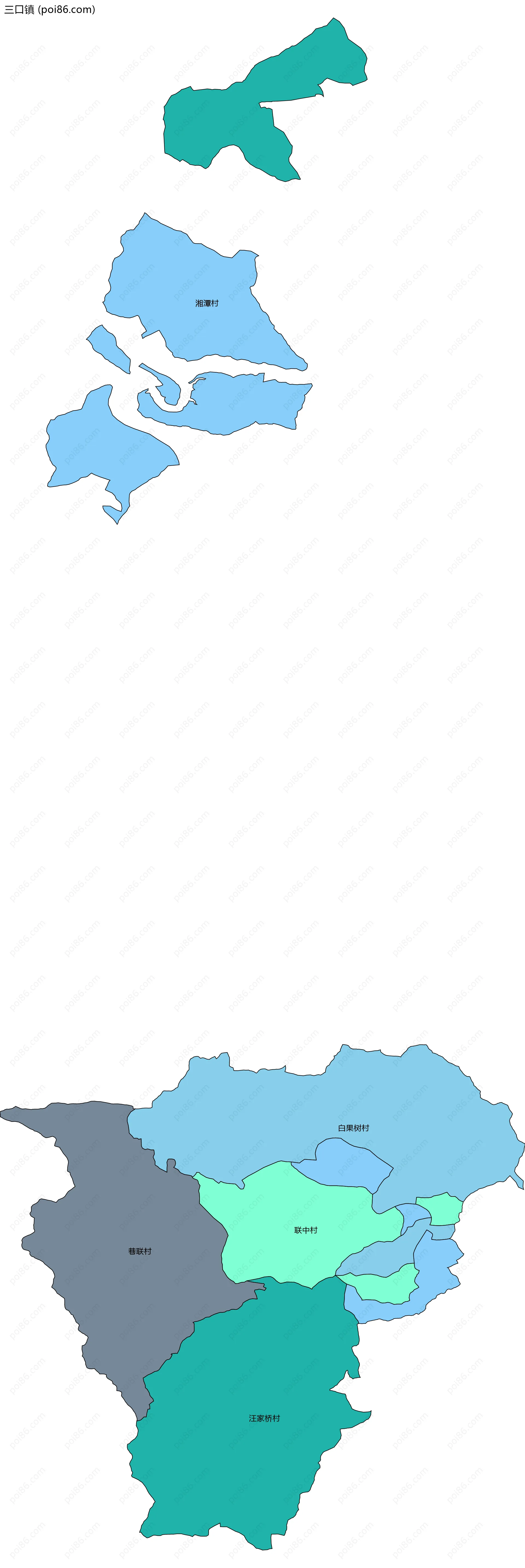 三口镇边界地图(五级行政区划)