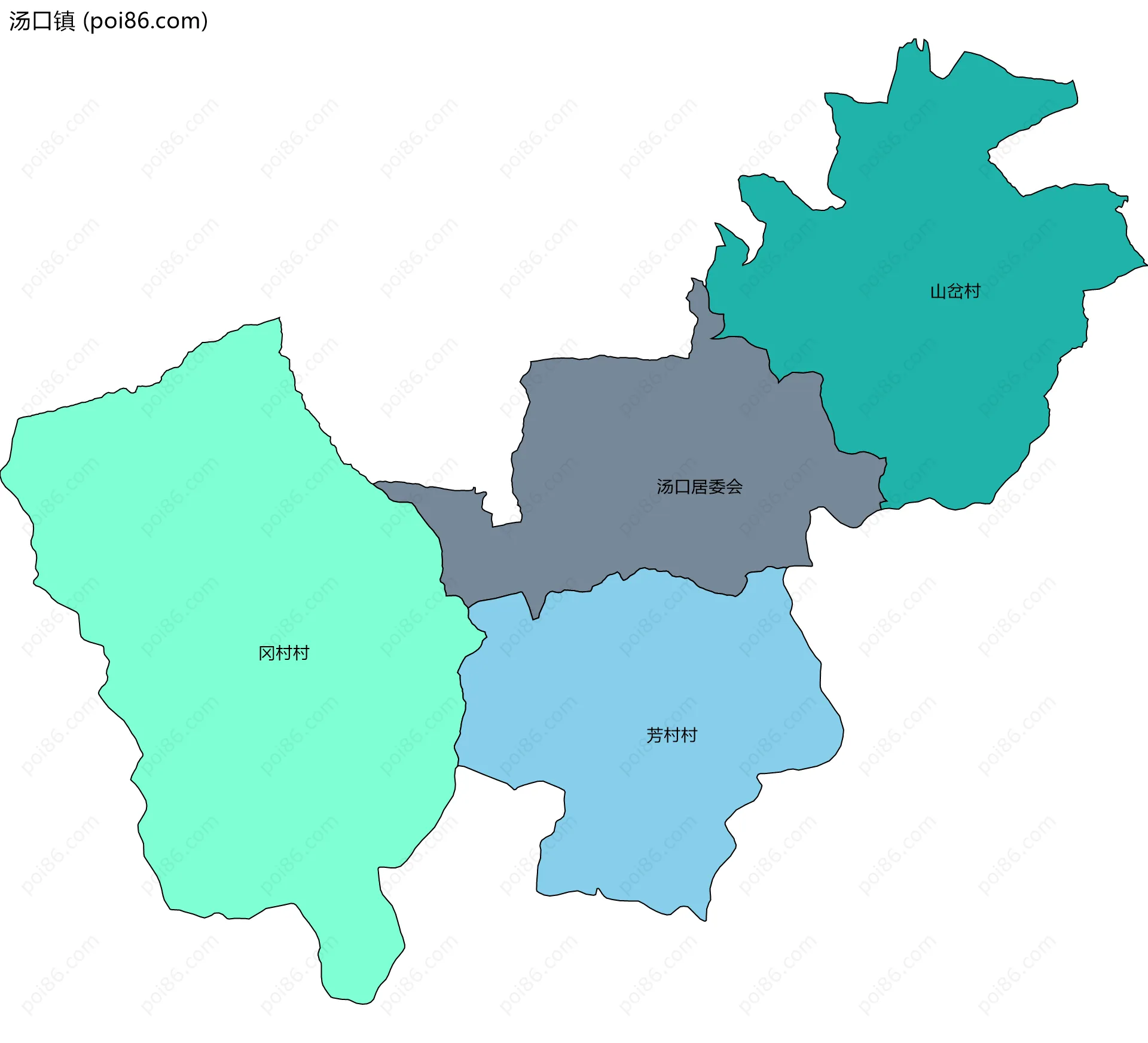 汤口镇边界地图(五级行政区划)