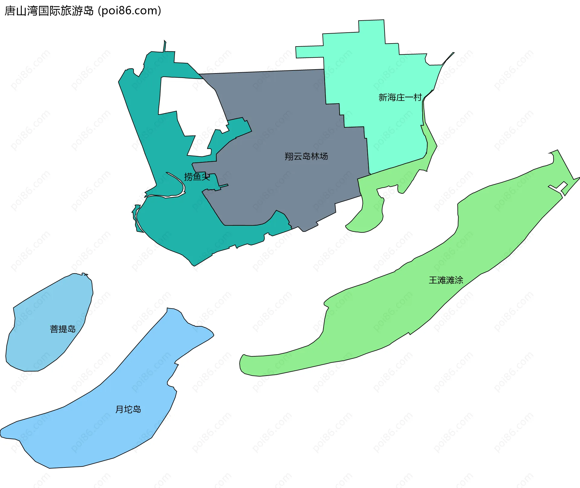 唐山湾国际旅游岛边界地图(五级行政区划)