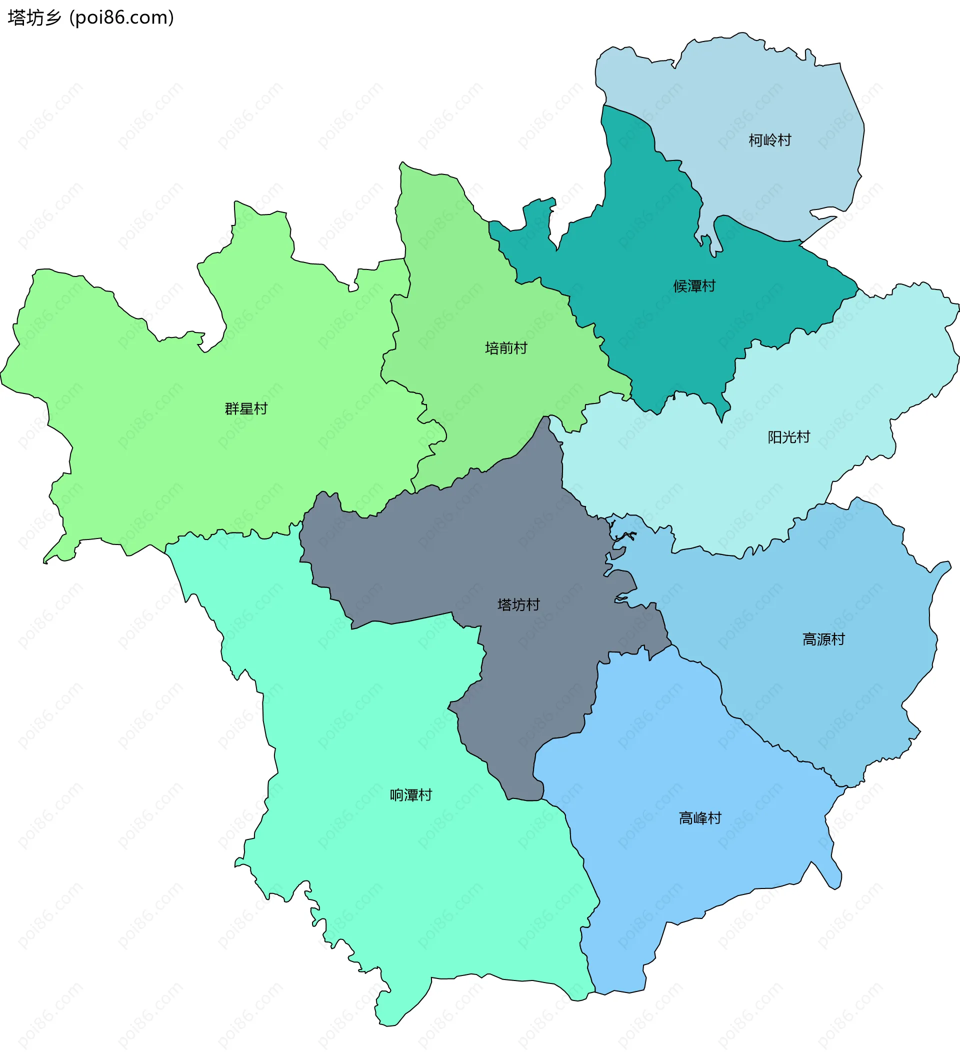 塔坊乡边界地图(五级行政区划)