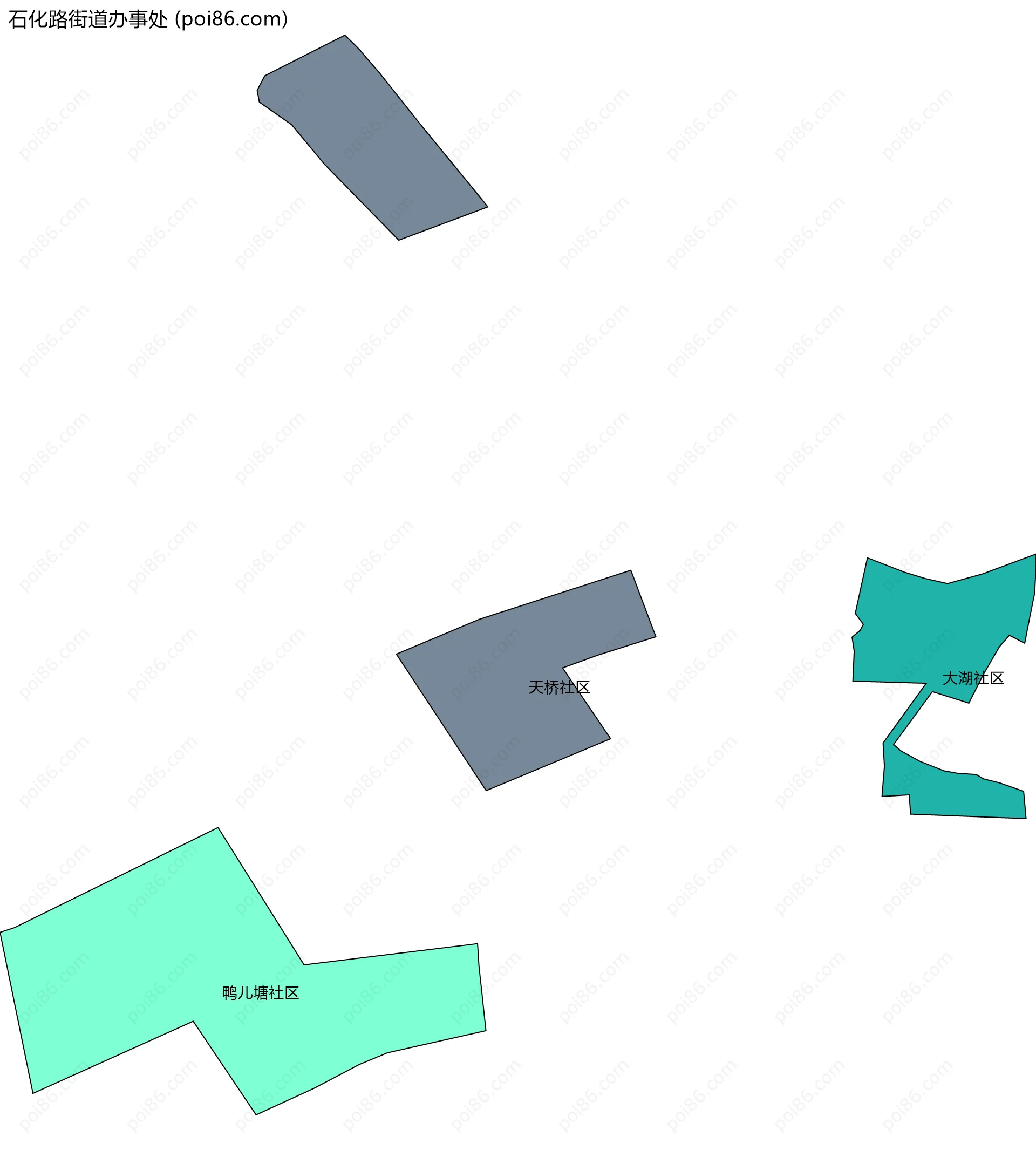 石化路街道办事处边界地图(五级行政区划)