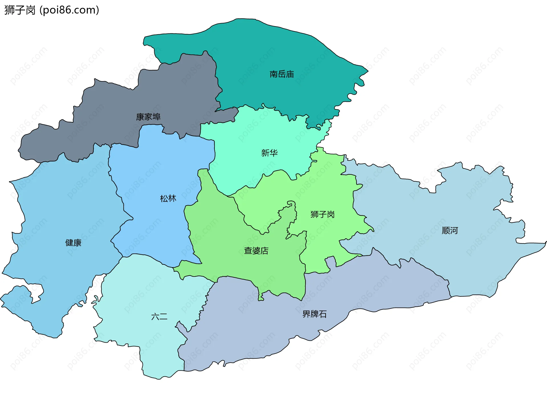 狮子岗边界地图(五级行政区划)