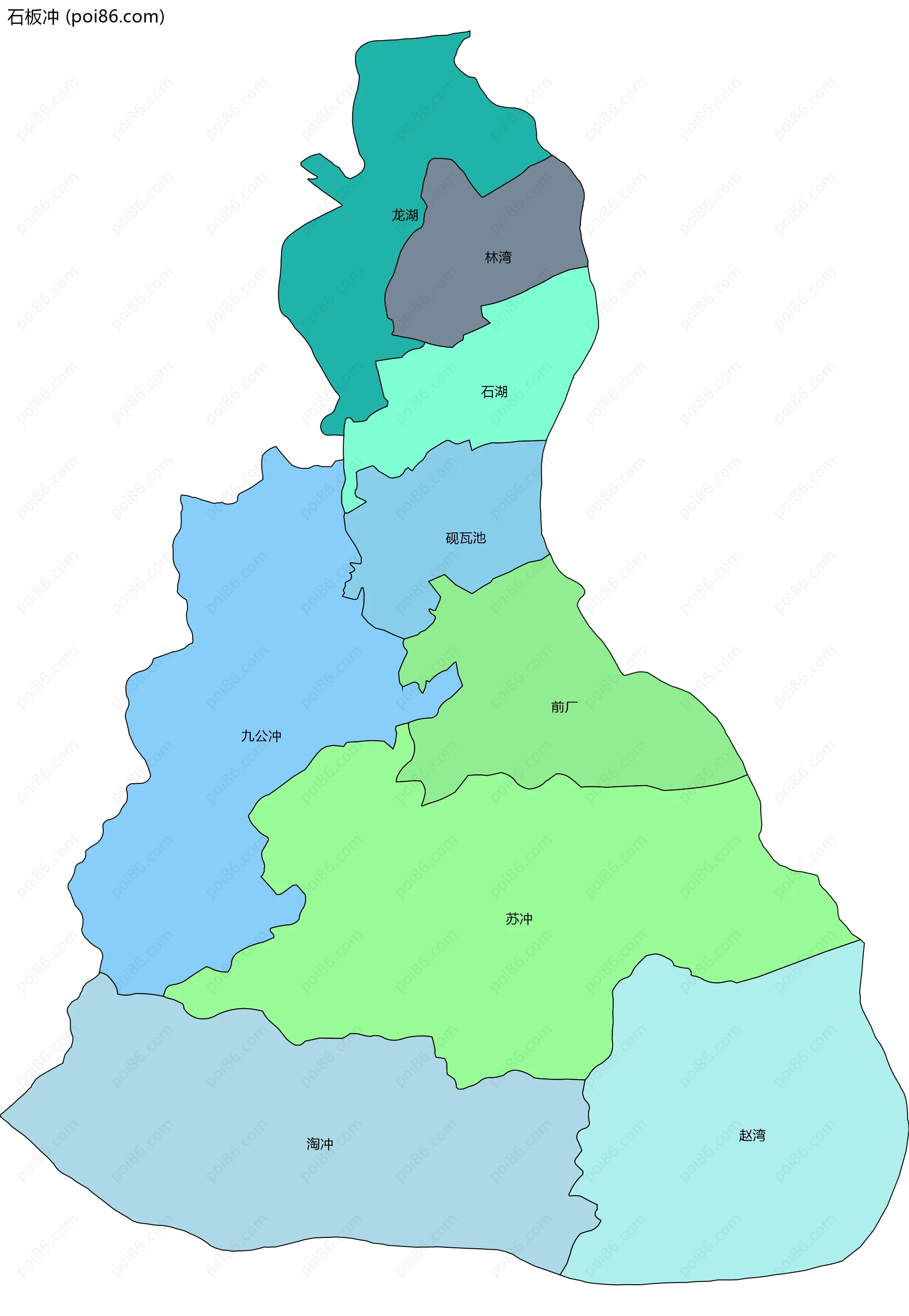 石板冲边界地图(五级行政区划)