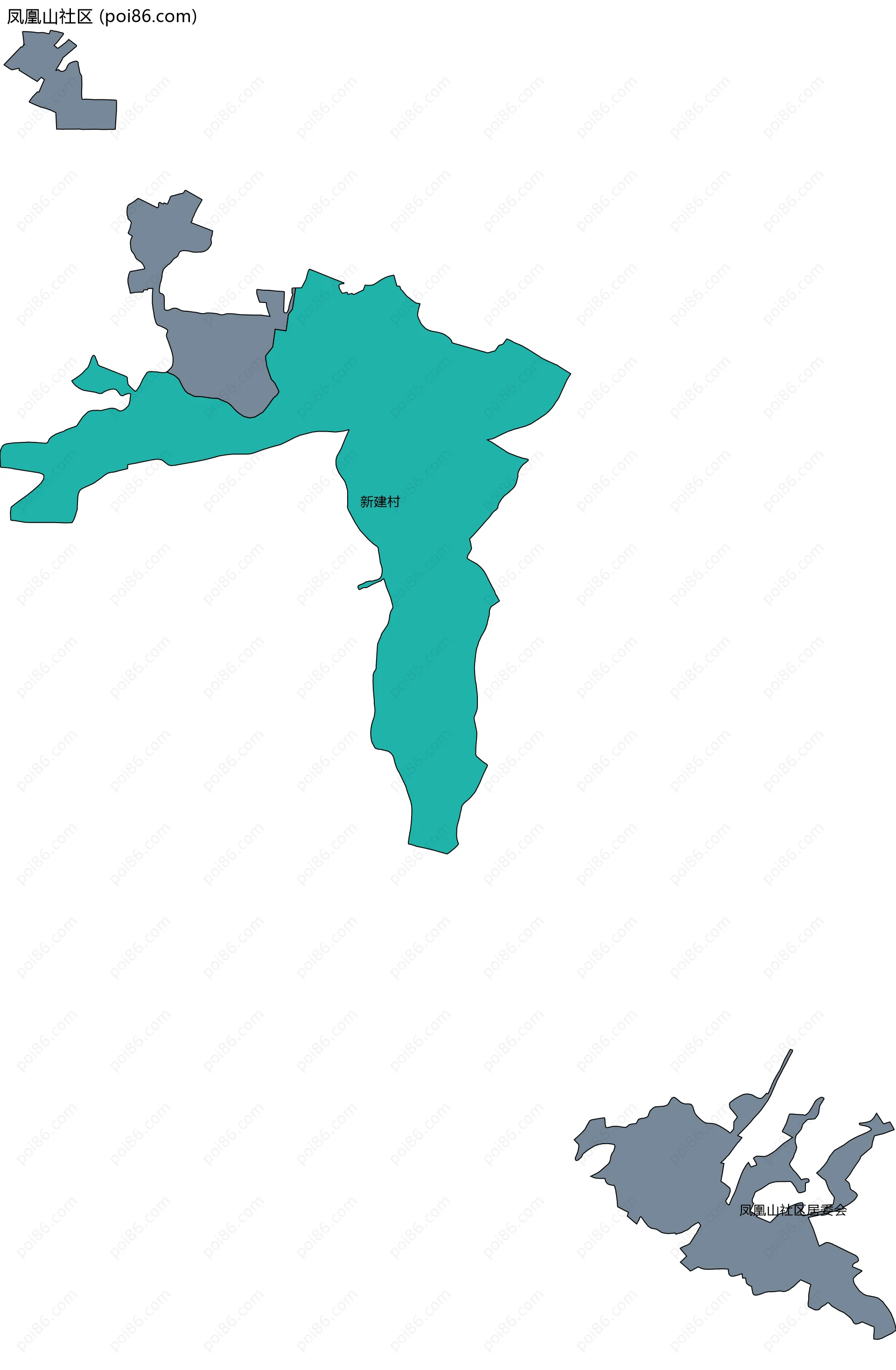 凤凰山社区边界地图(五级行政区划)