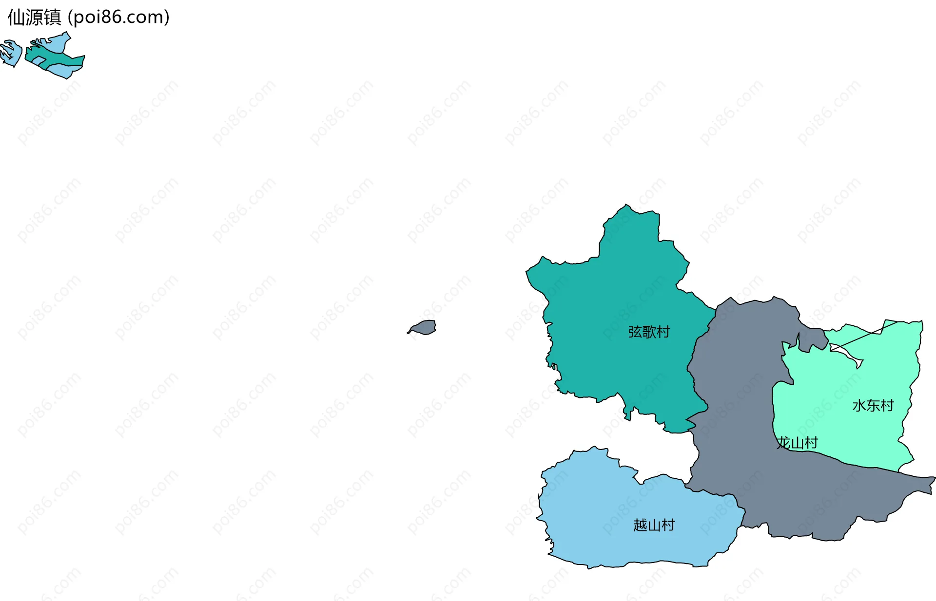 仙源镇边界地图(五级行政区划)