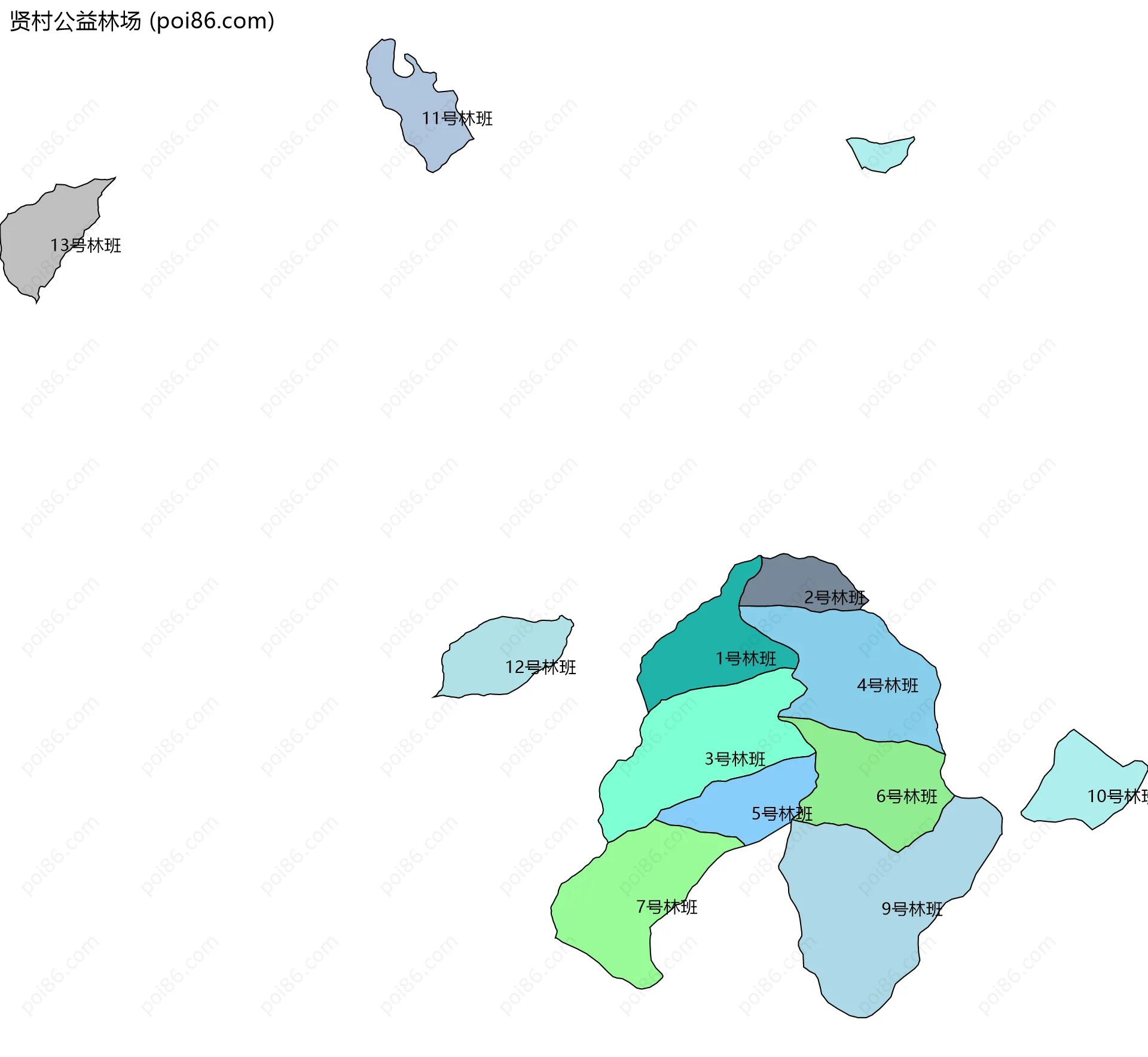 贤村公益林场边界地图(五级行政区划)