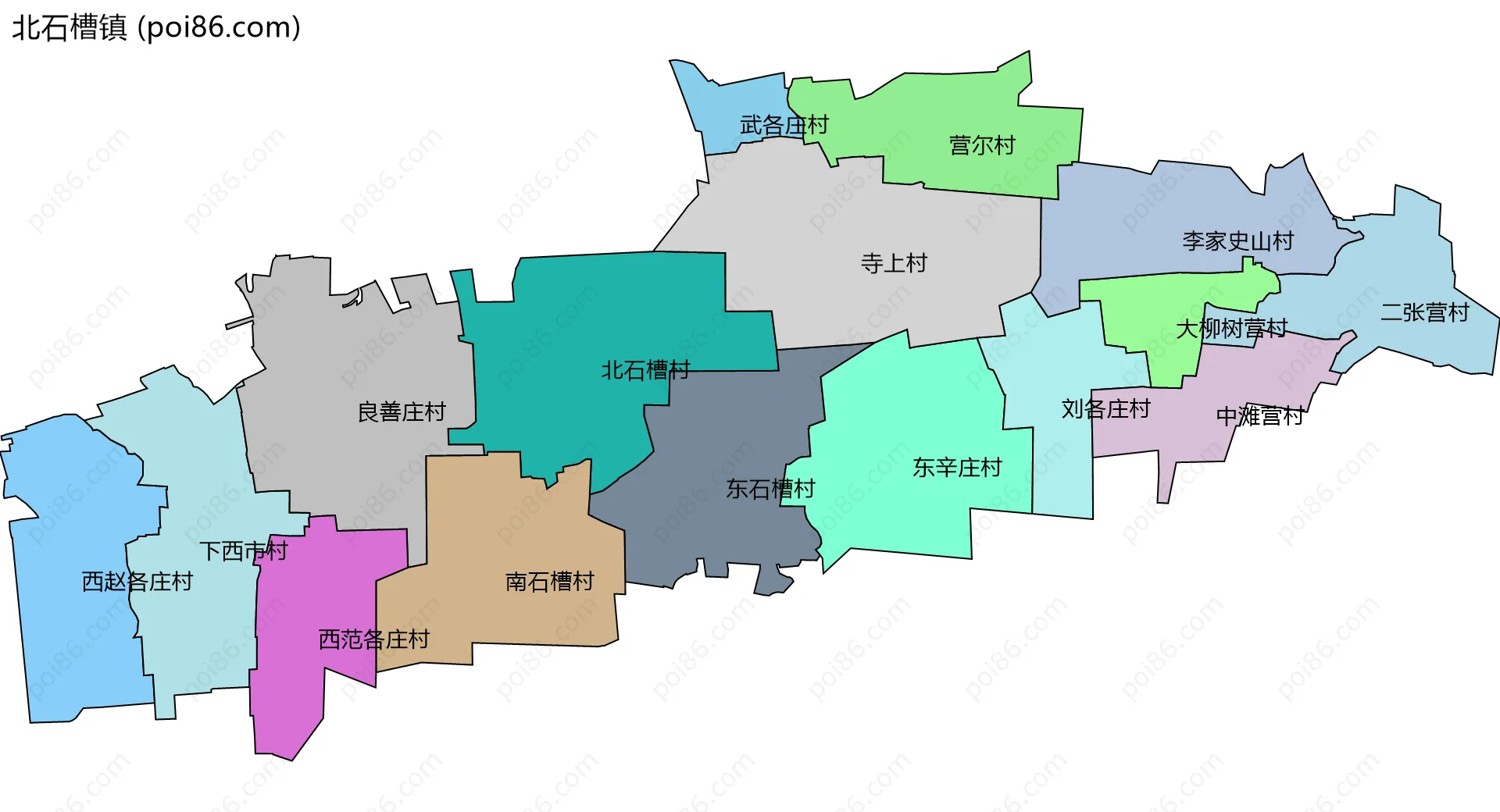 北石槽镇边界地图(五级行政区划)