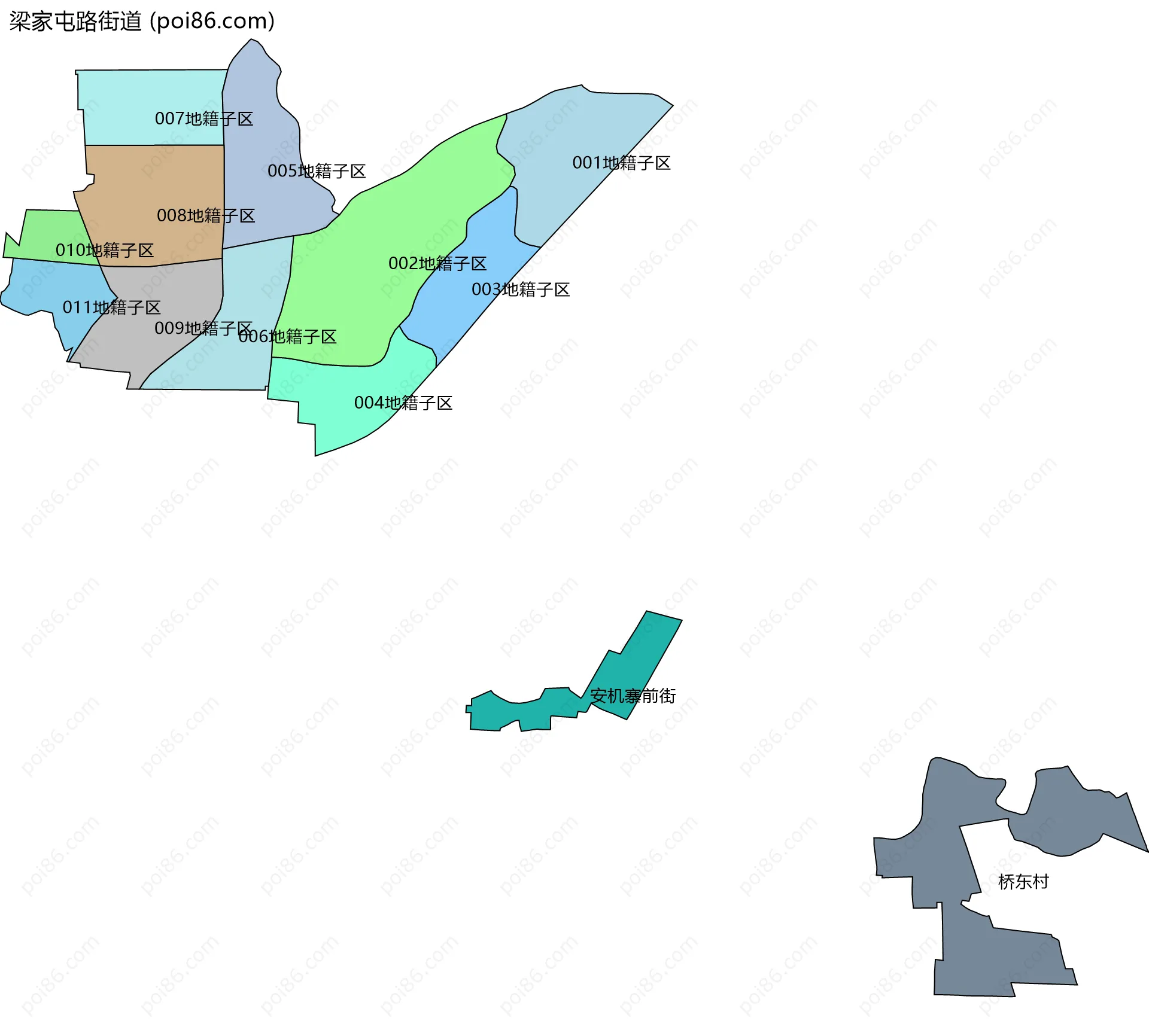 梁家屯路街道边界地图(五级行政区划)