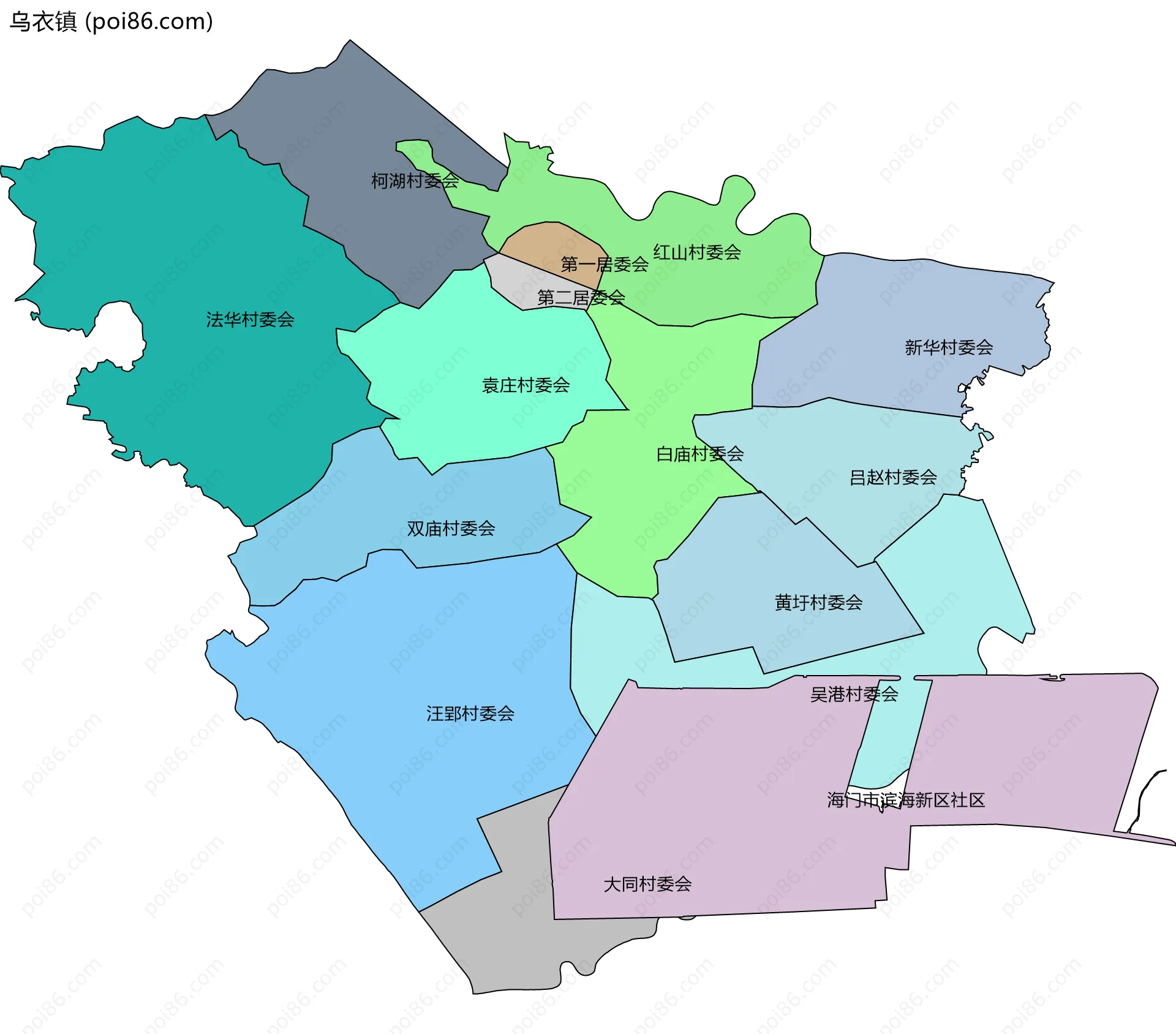 乌衣镇边界地图(五级行政区划)