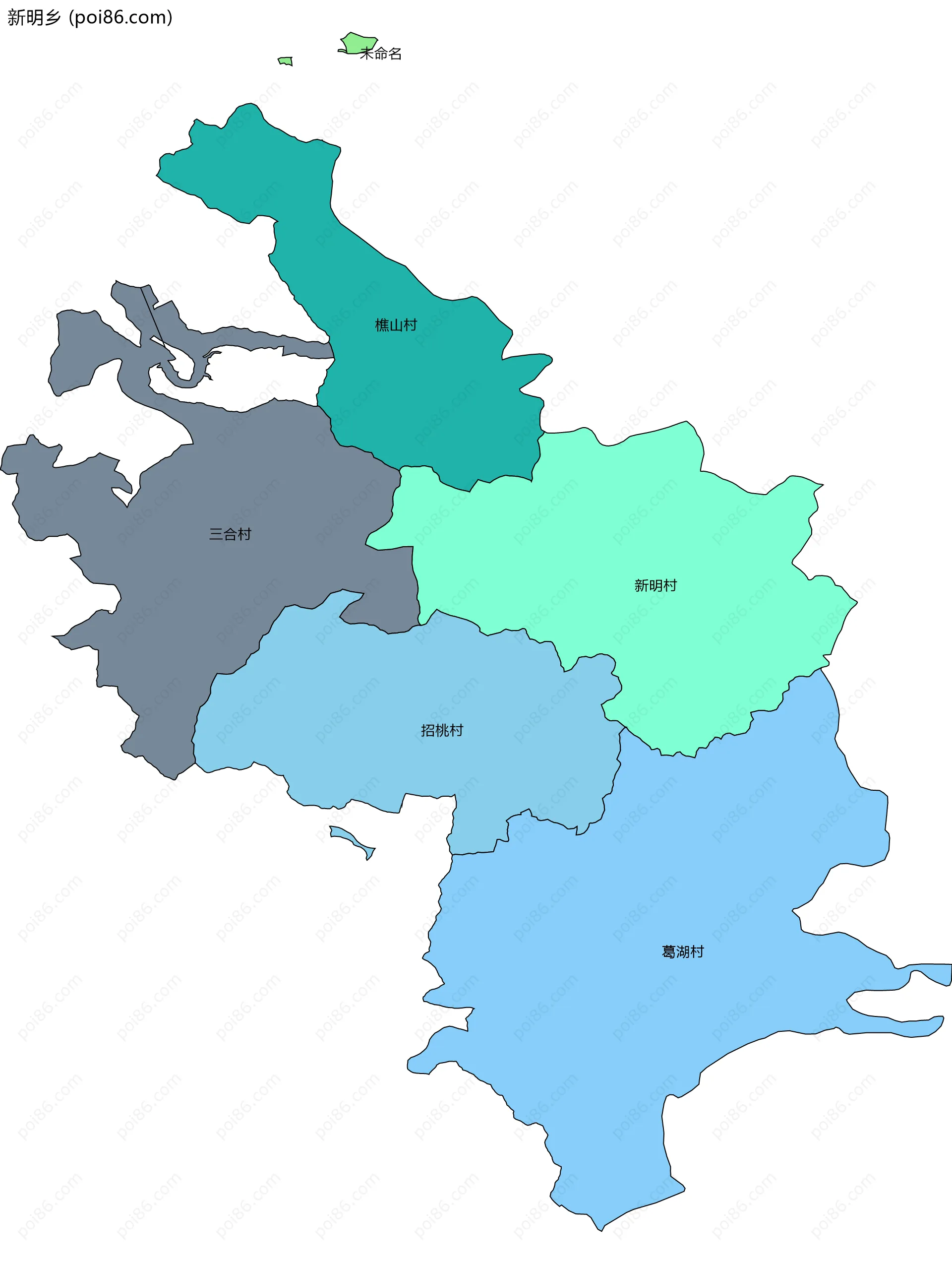 新明乡边界地图(五级行政区划)