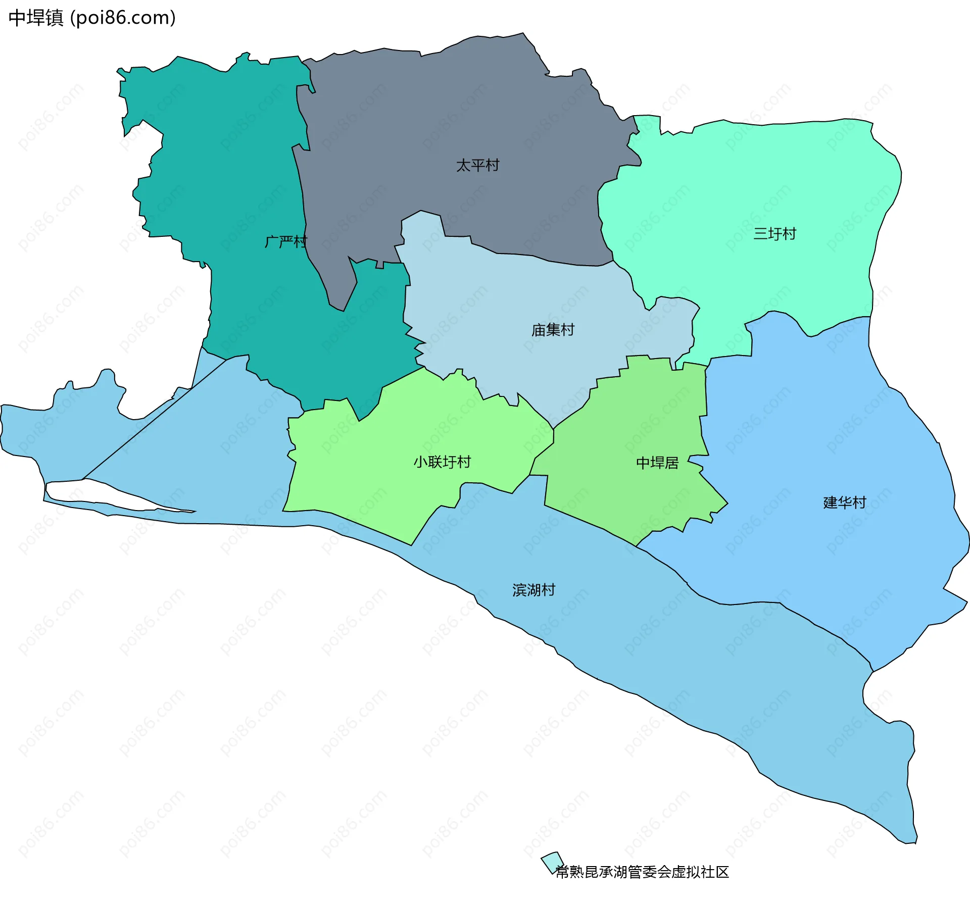 中垾镇边界地图(五级行政区划)
