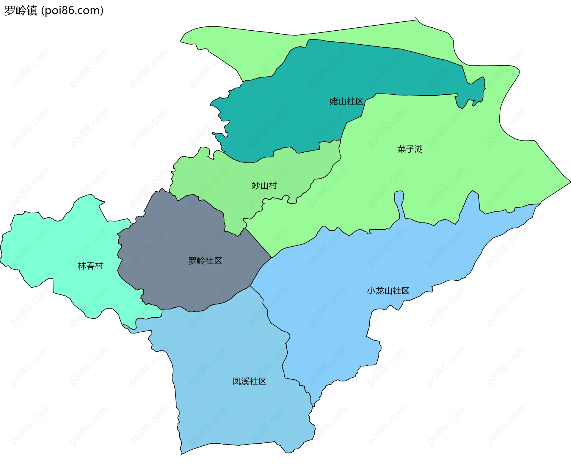 罗岭镇边界地图(五级行政区划)
