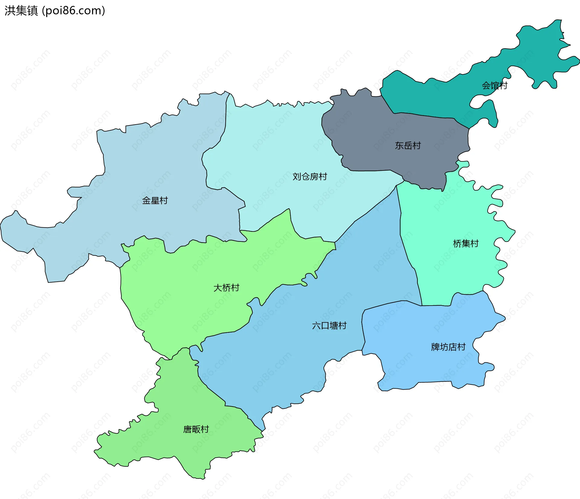 洪集镇边界地图(五级行政区划)