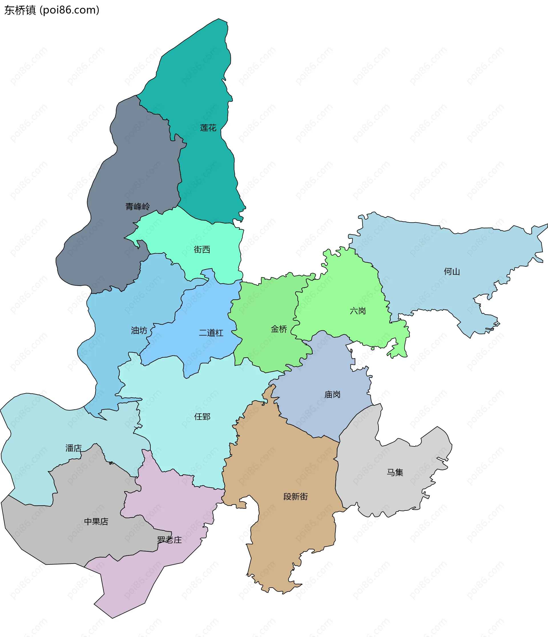 东桥镇边界地图(五级行政区划)