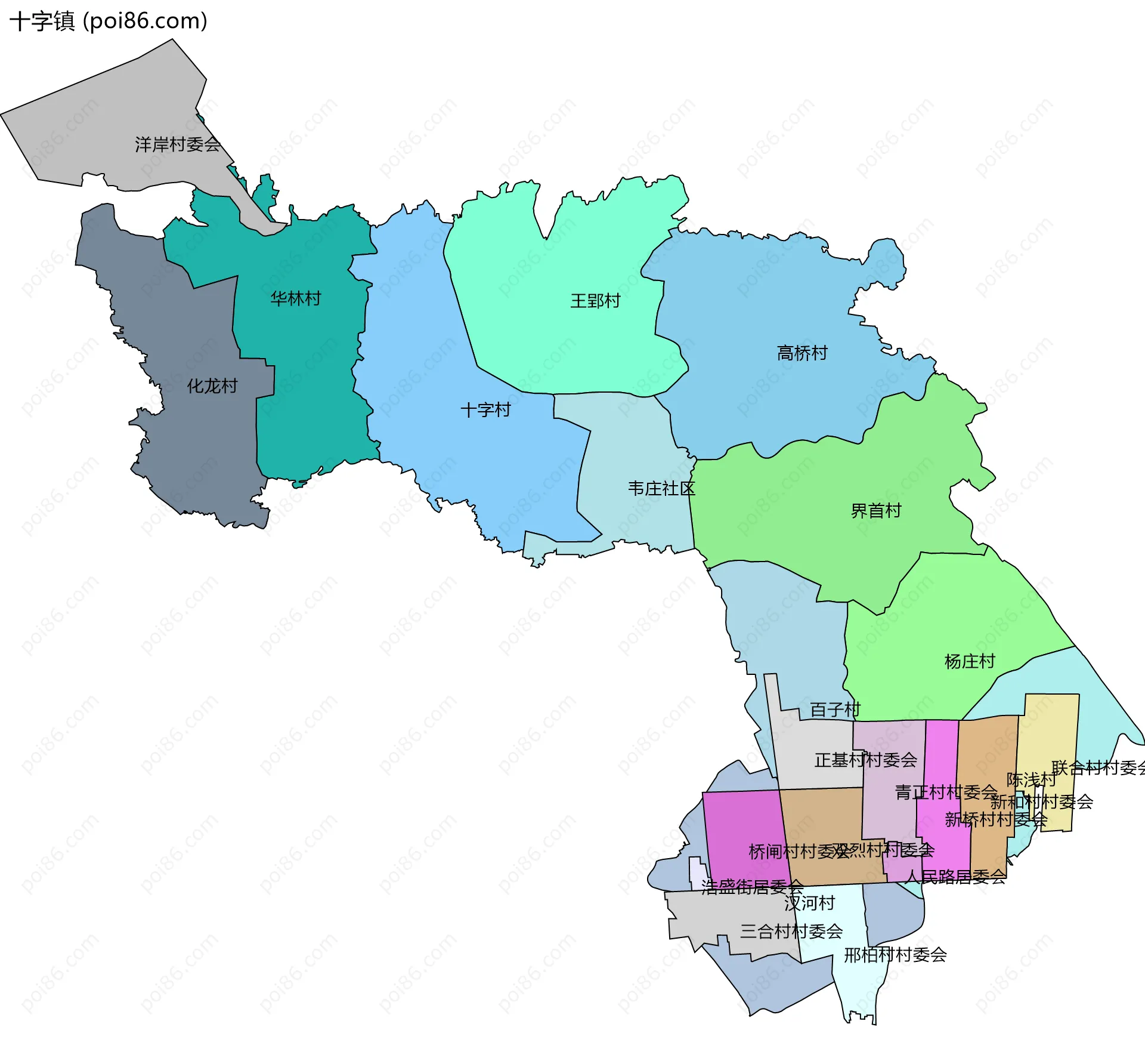 十字镇边界地图(五级行政区划)
