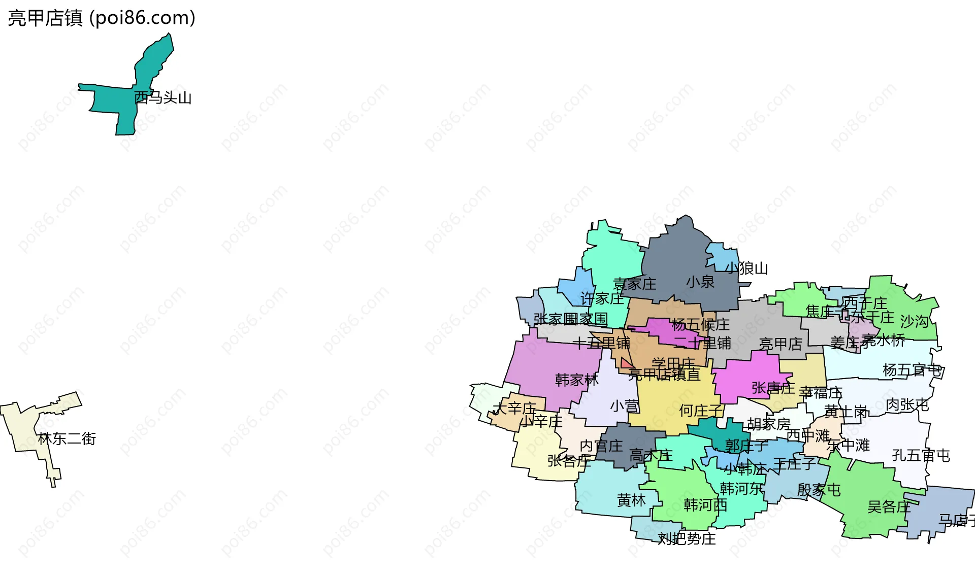 亮甲店镇边界地图(五级行政区划)