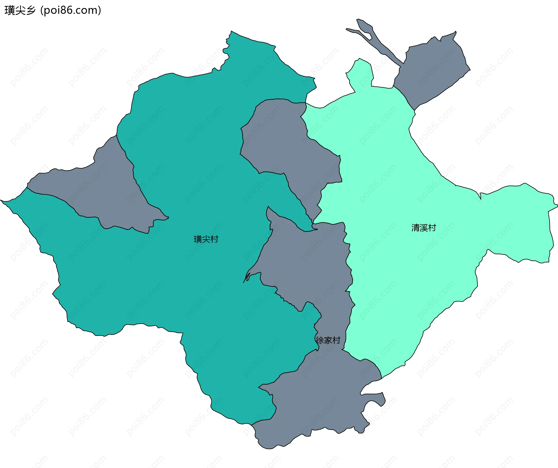 璜尖乡边界地图(五级行政区划)