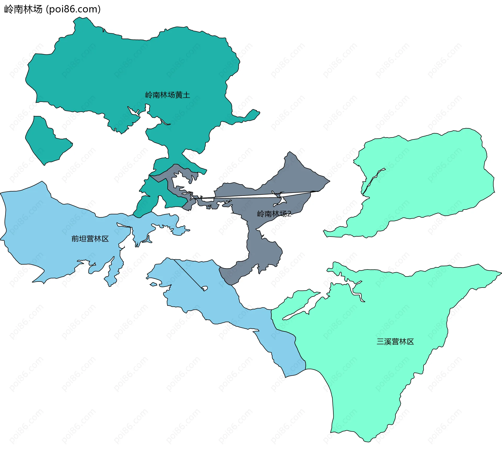 岭南林场边界地图(五级行政区划)