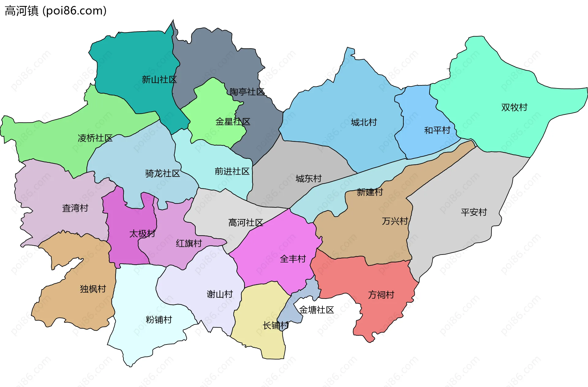 高河镇边界地图(五级行政区划)