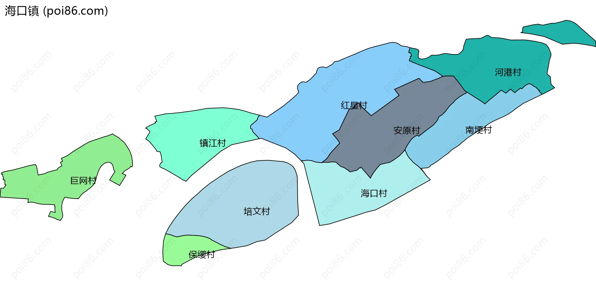 海口镇边界地图(五级行政区划)