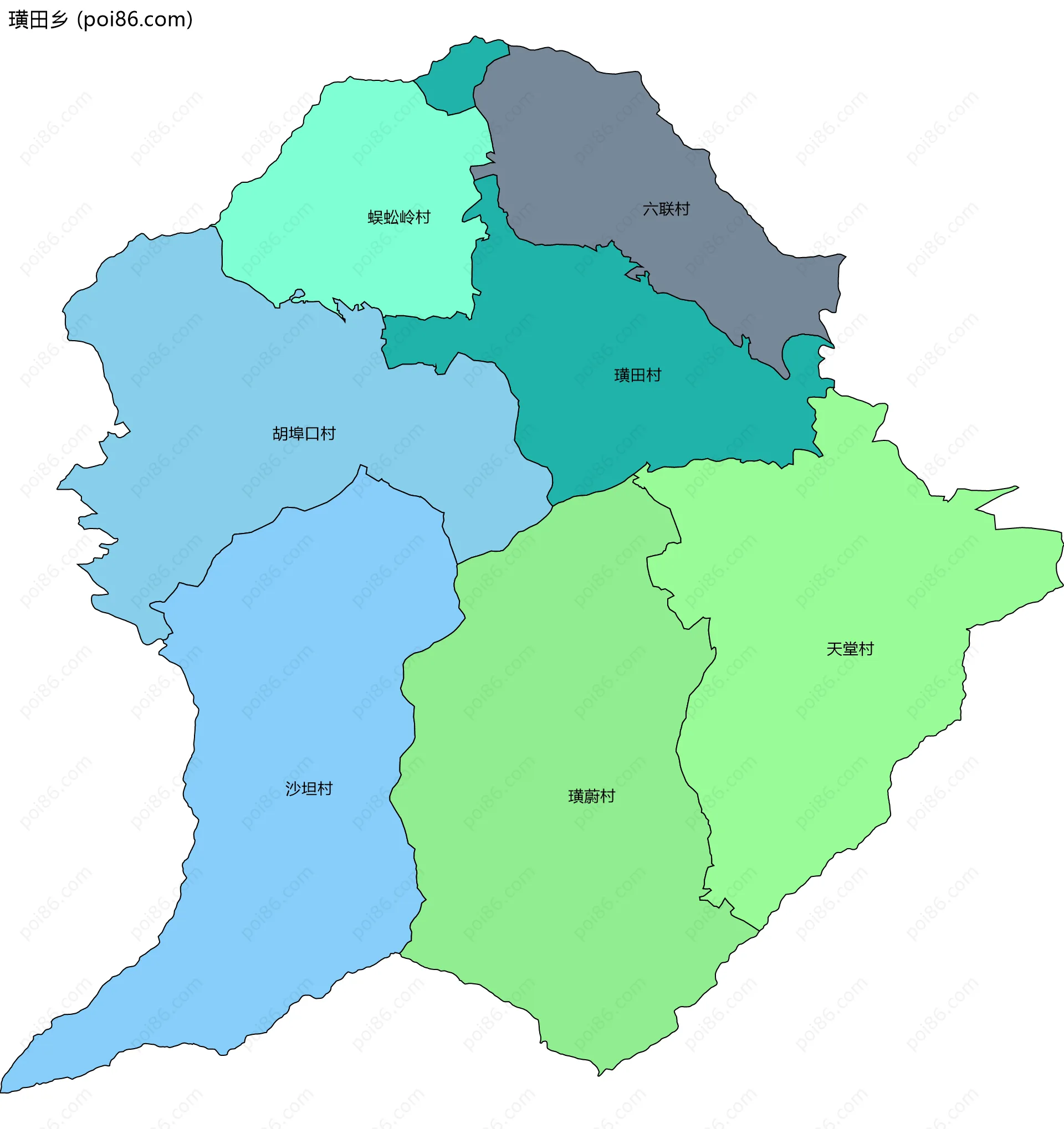 璜田乡边界地图(五级行政区划)