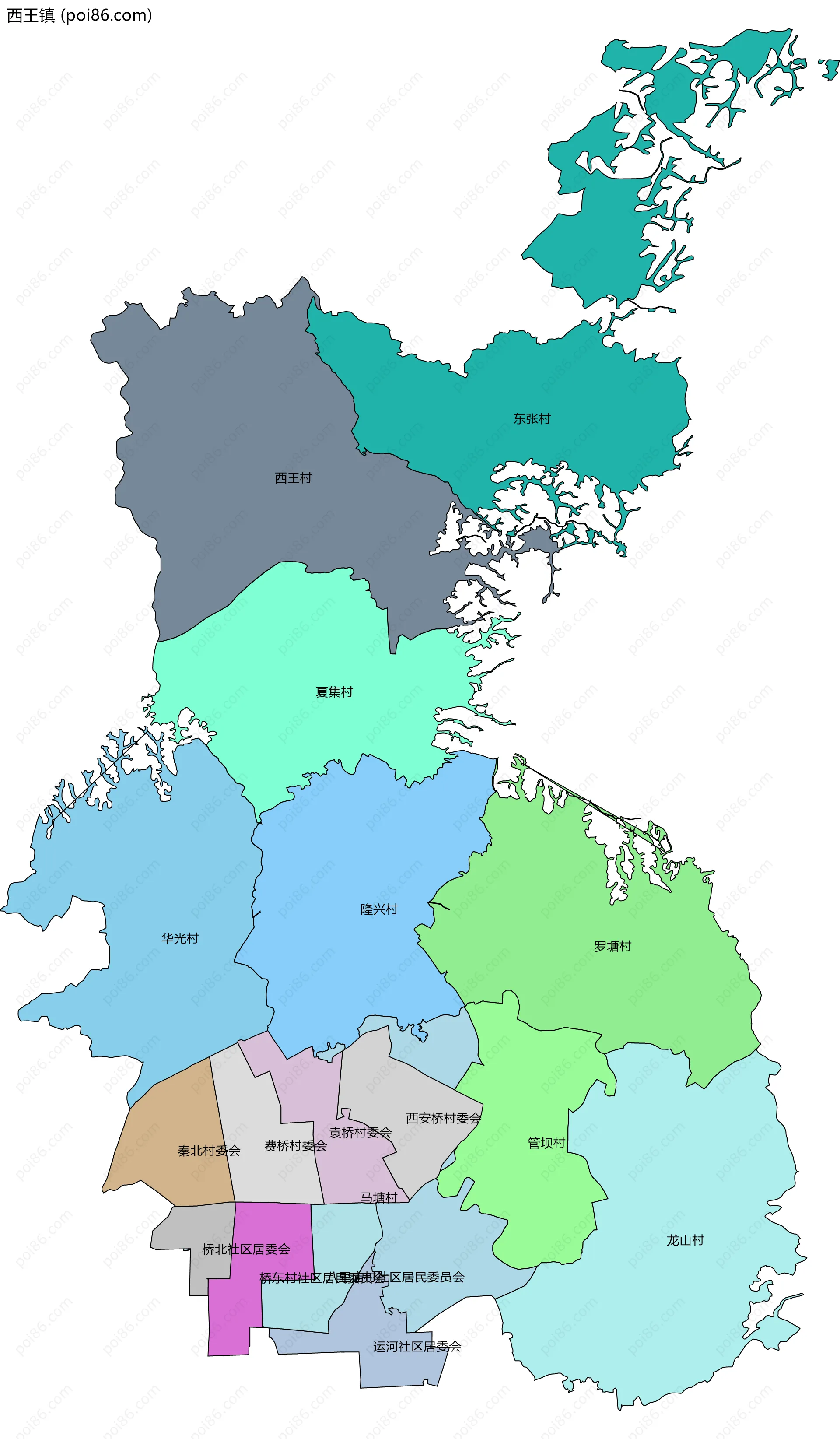 西王镇边界地图(五级行政区划)