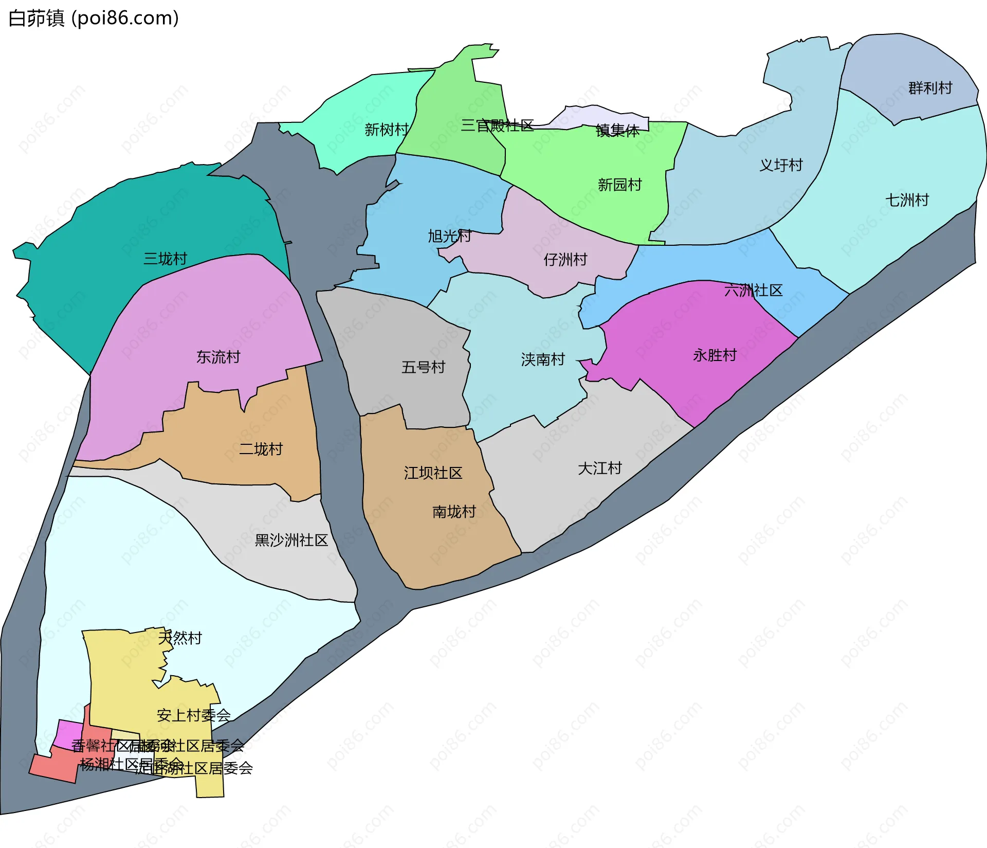 白茆镇边界地图(五级行政区划)