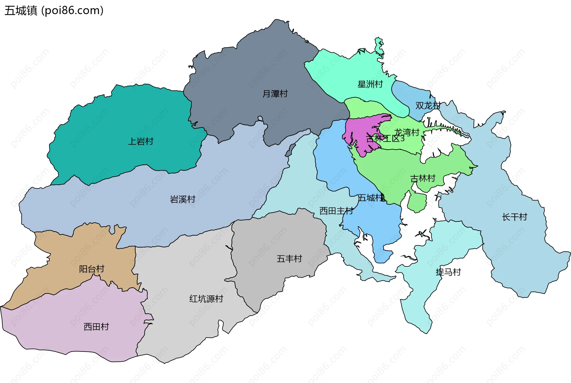 五城镇边界地图(五级行政区划)