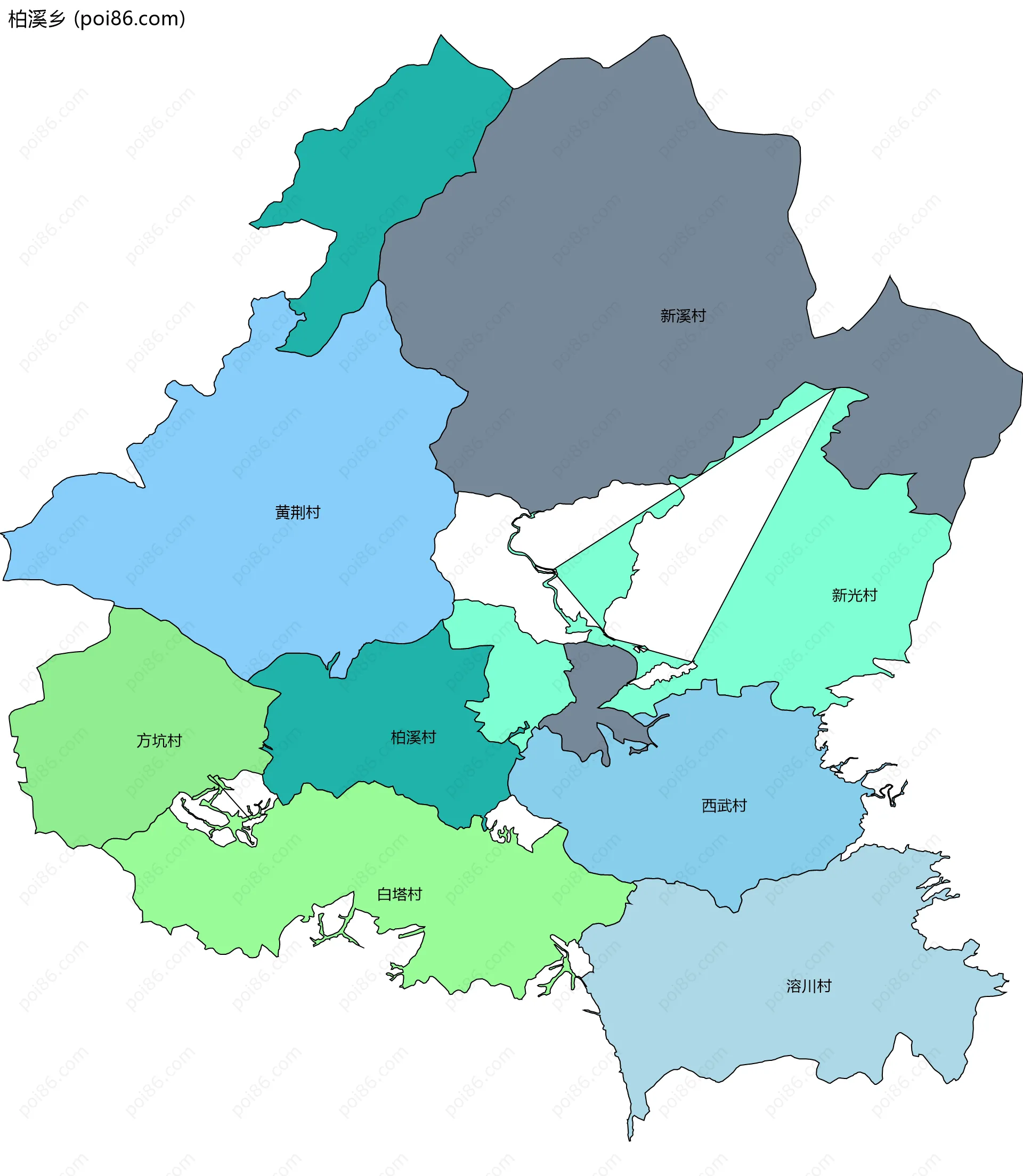 柏溪乡边界地图(五级行政区划)