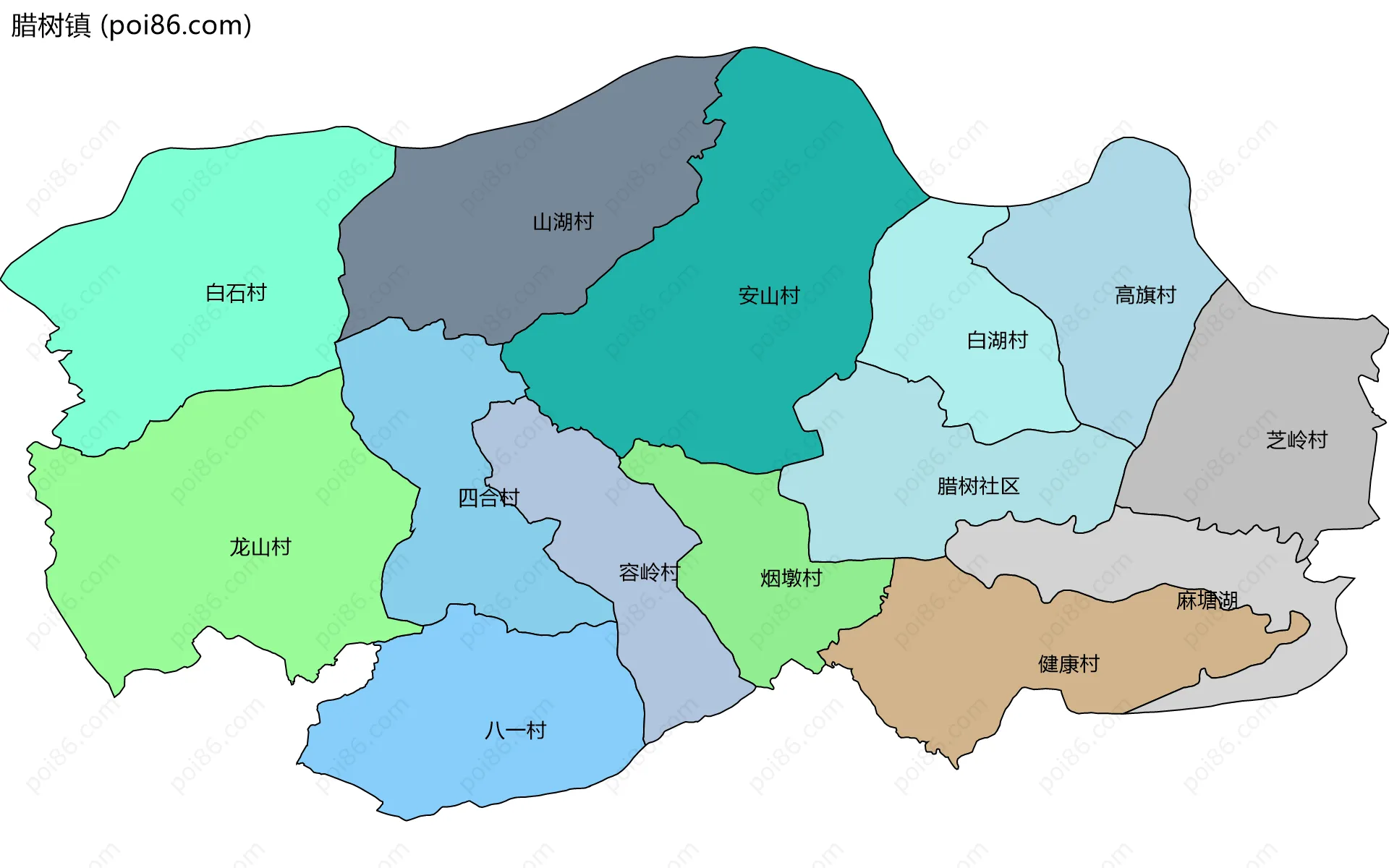 腊树镇边界地图(五级行政区划)