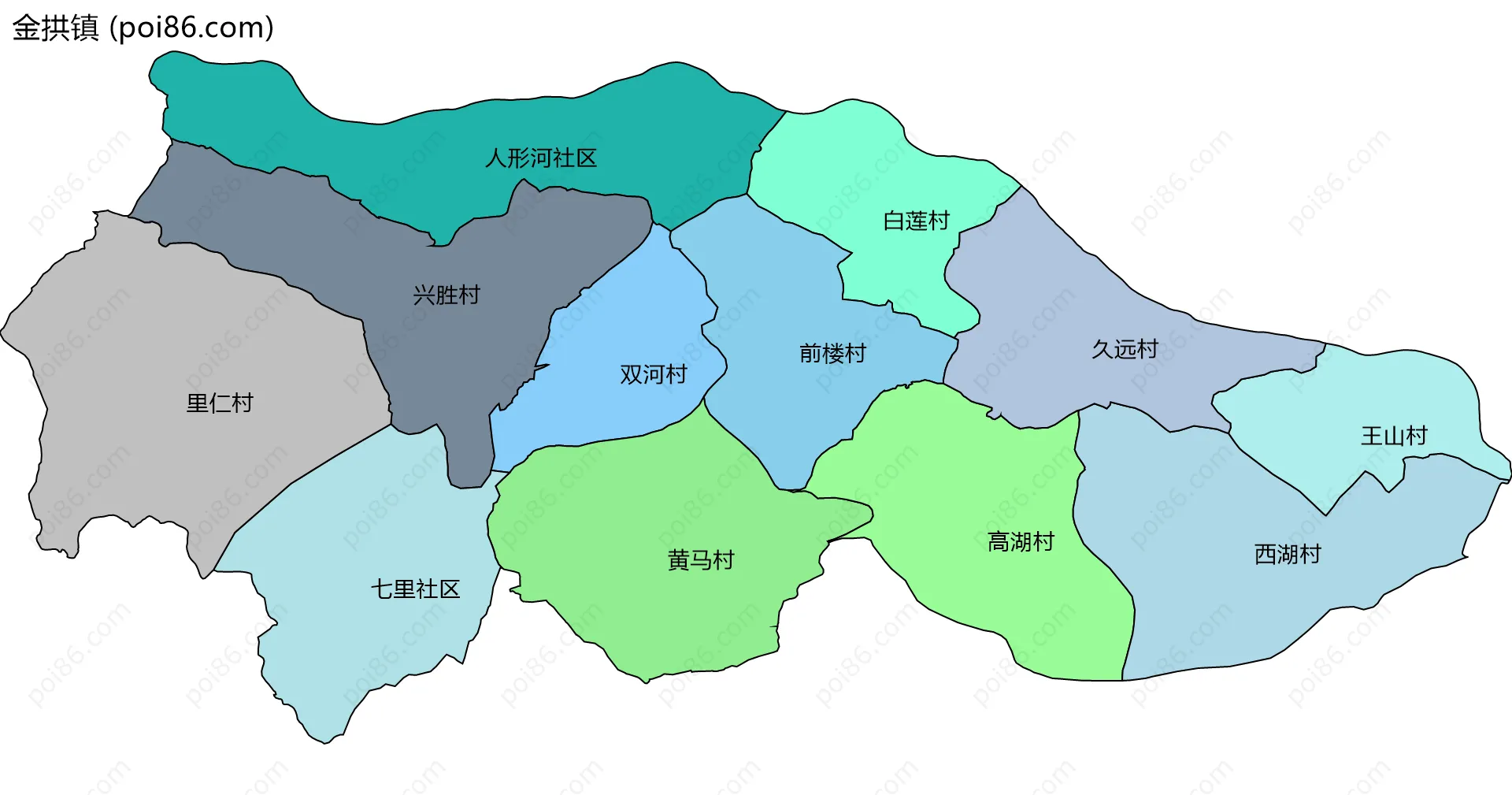 金拱镇边界地图(五级行政区划)