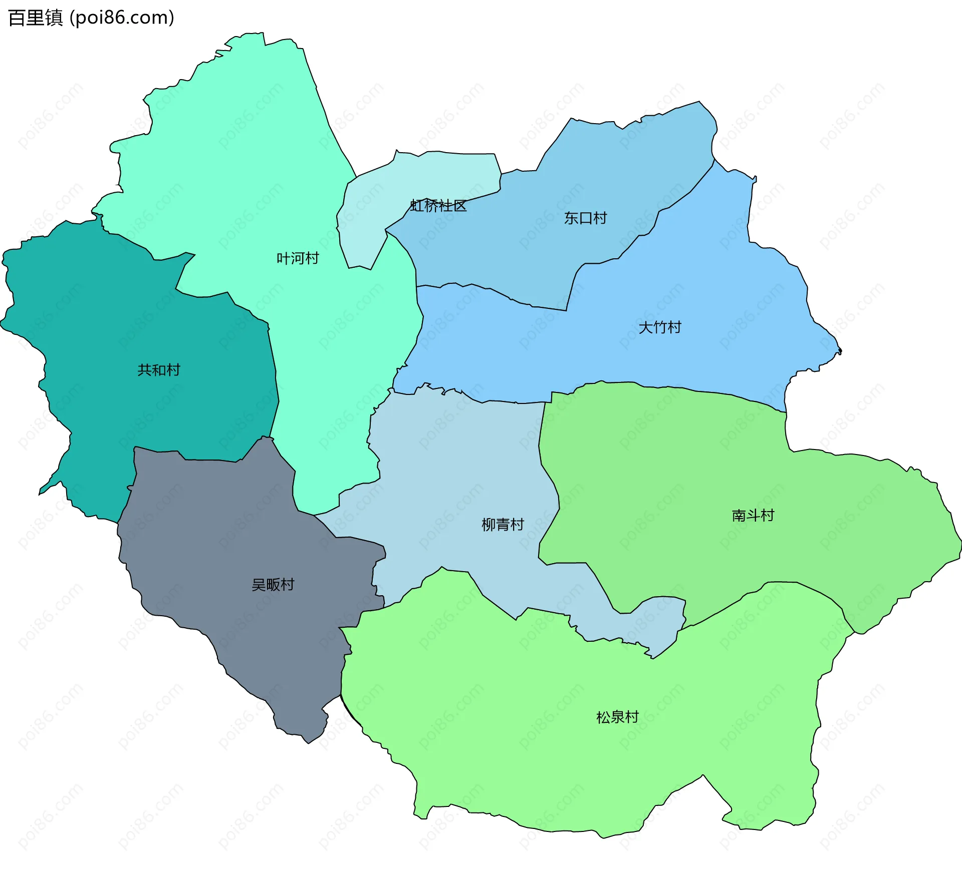 百里镇边界地图(五级行政区划)